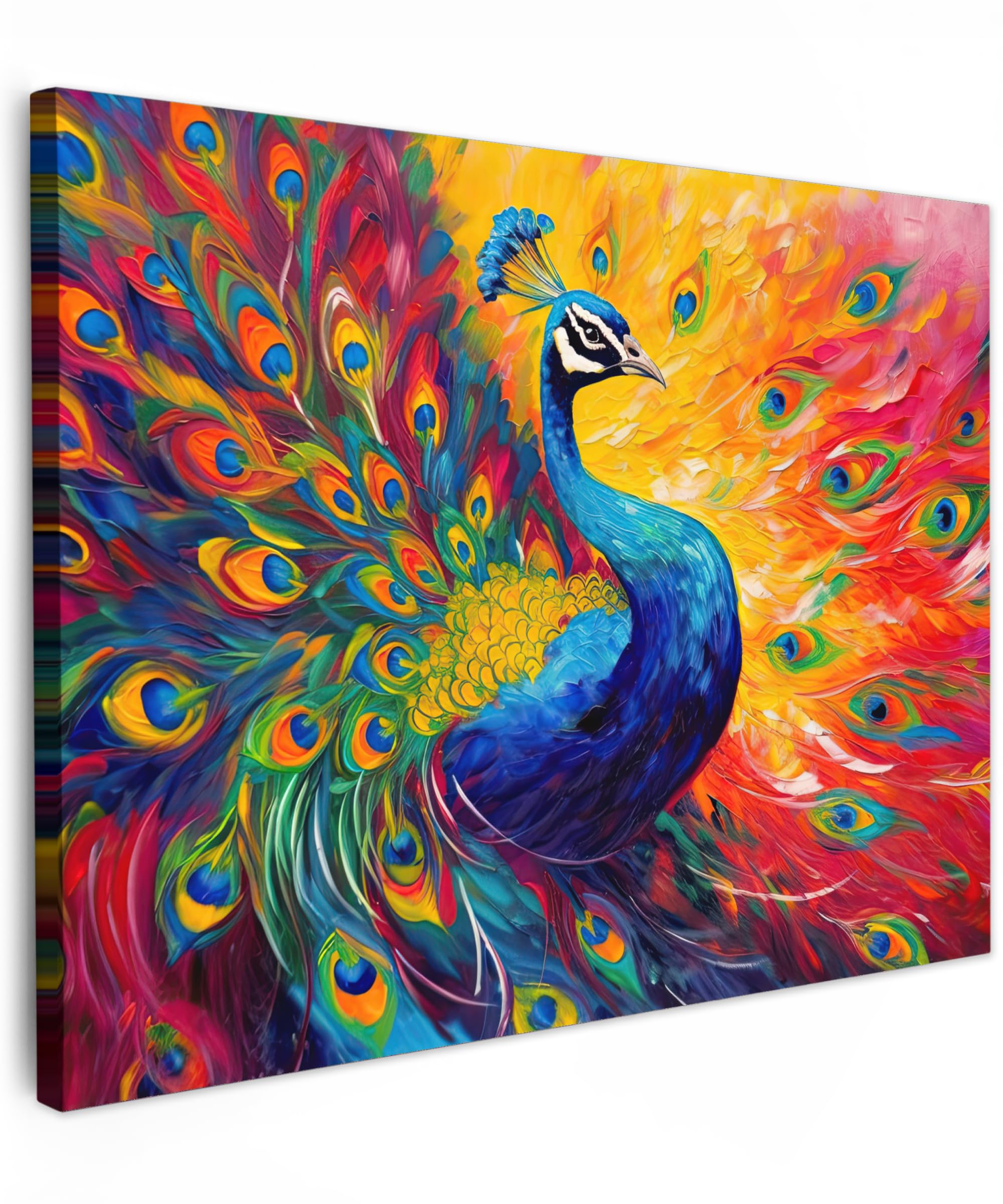 MuchoWow© Canvas Wall Art 16"x12" / 40x30 cm Decor Hanging Pictures for Living Room Canvus Artwork Deco Walls Peacock - Art - Painting - Peacock feathers