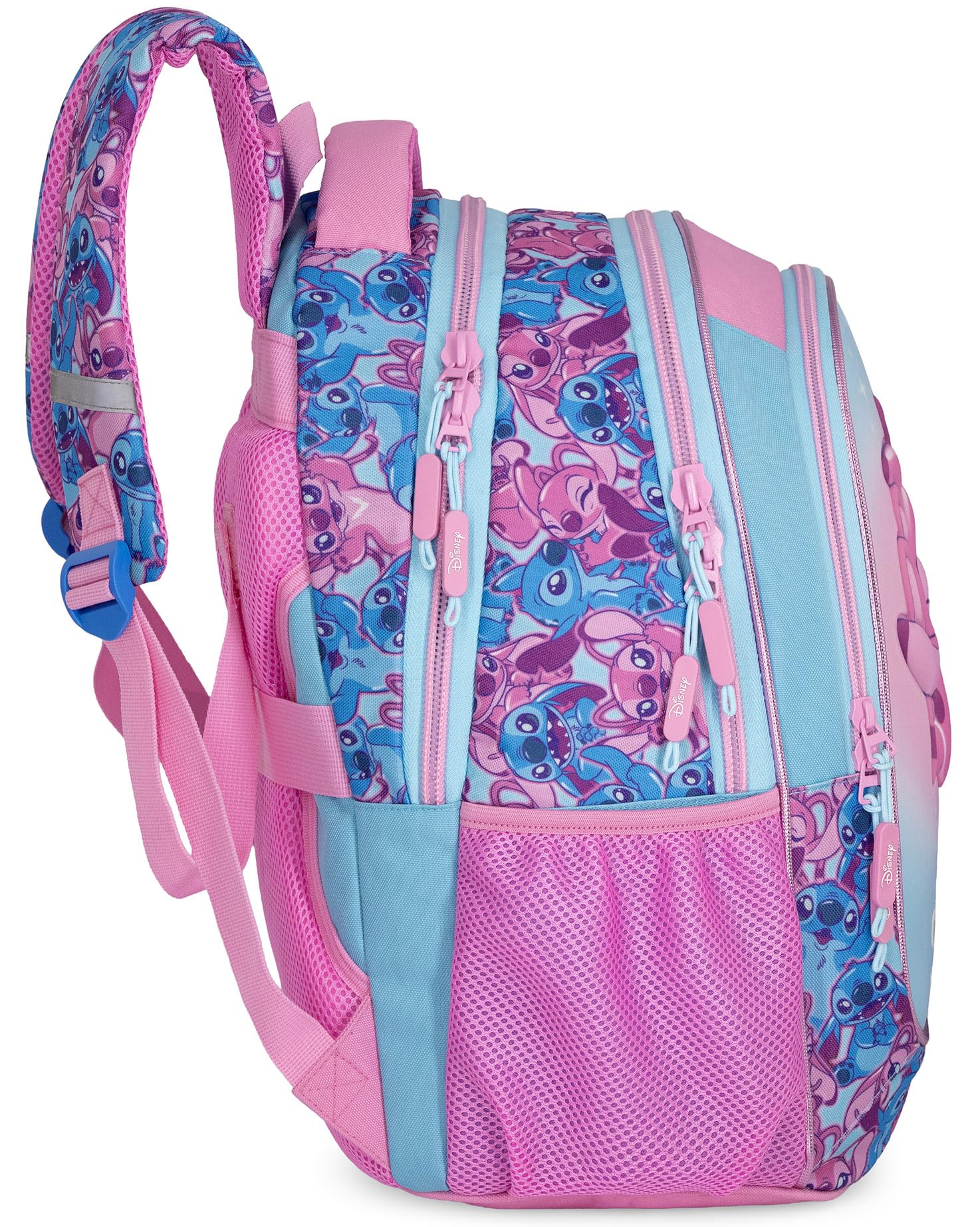 Clondo Set Scuola 2 Pezzi Per Stitch Fan Zaino Trolley Scuola 2in1 Ergonomico + Astuccio 3 Scomparti Completo (46 Accessori)