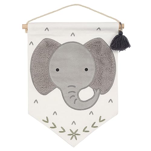 Lambs & Ivy Pancarta de lienzo de elefante para guarderías, arte de pared o colgar en la pared, color blancogris