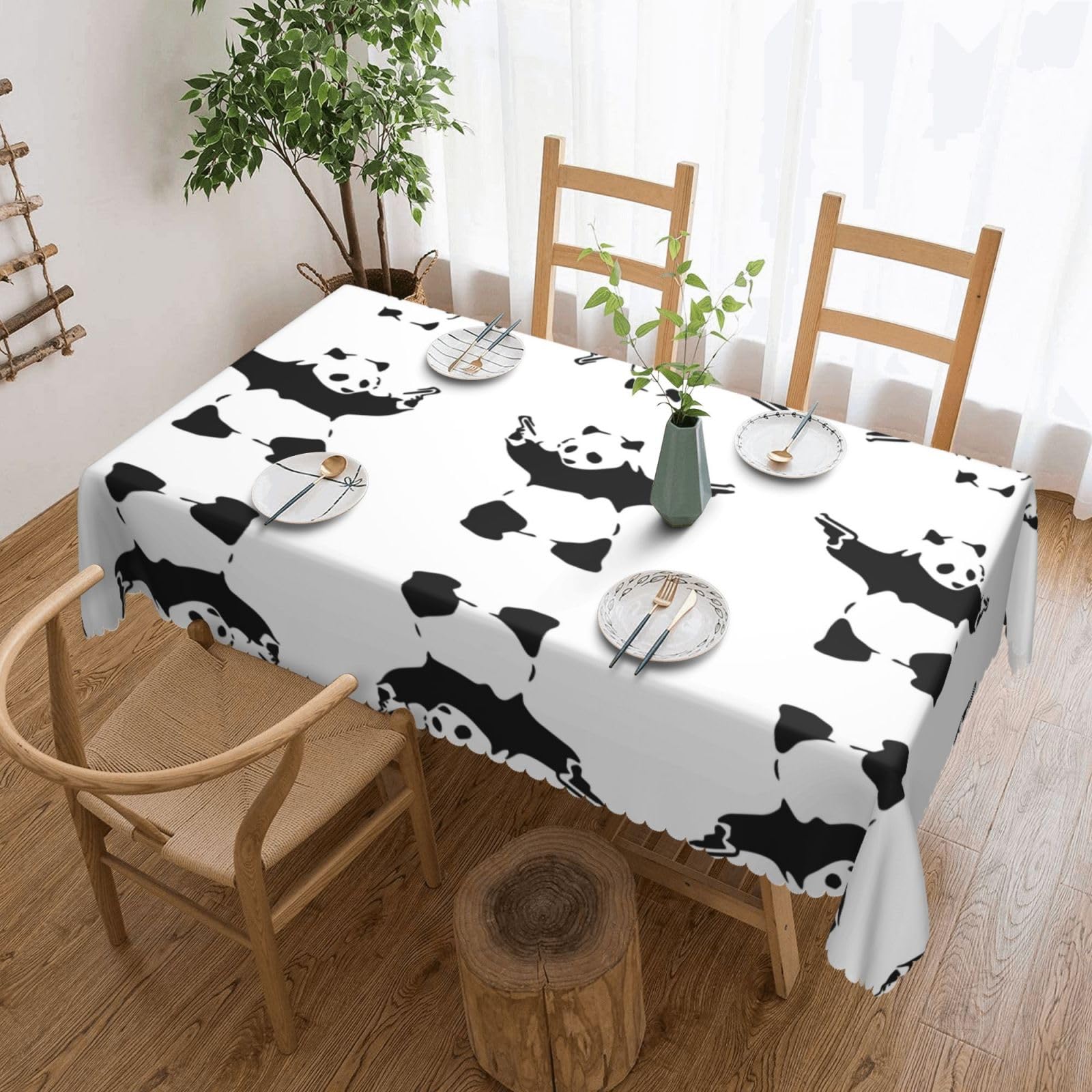 LPLSNWS Panda With Patterned square lace tablecloth, oil-resistant, washable, suitable for home use as a dining table cover.