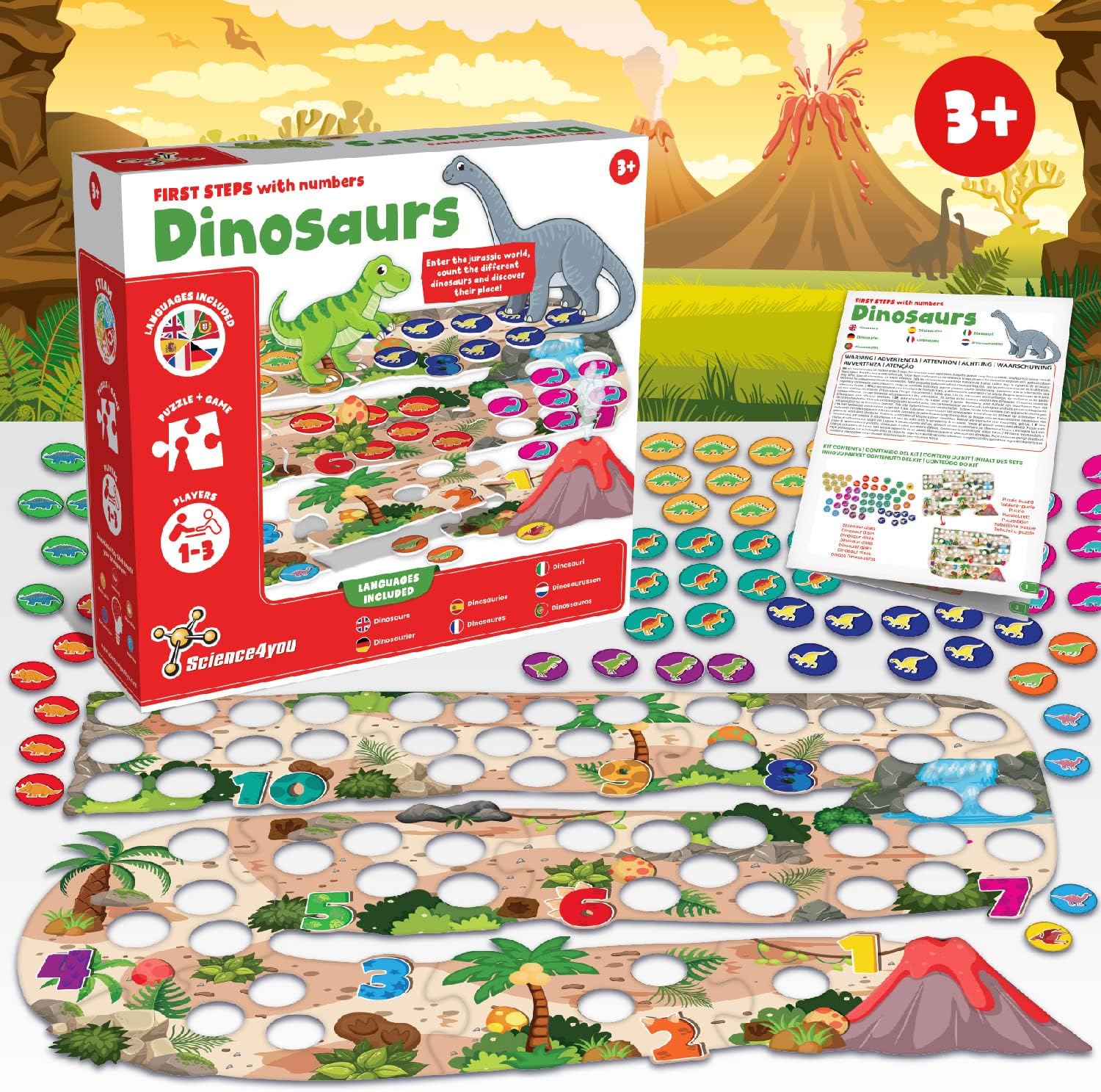 Science4you Dinosaur Puzzle Games with Numbers - Dinosaurs & Number Games for Kids 3+ Years, Mehrfarbig, 55 Teile - Image 4