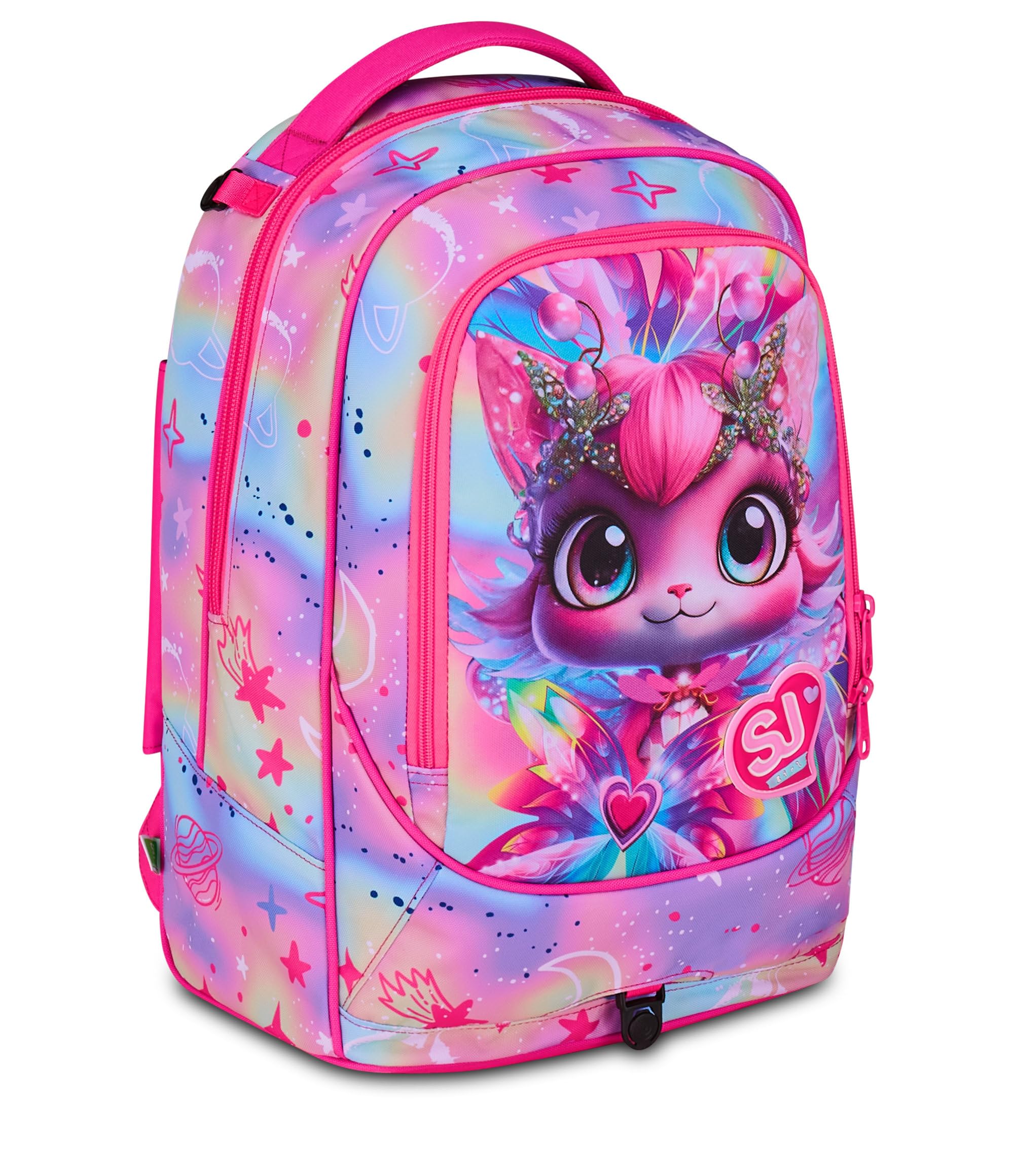 SJ GANG STYLE JAM GANG Trolley Scuola Jack 3 Ruote Cat Led, Fucsia, 3 in 1, Zaino Triplo Uso con Carrello Sganciabile, 33 L, Zaino Scuola Elementare, Zaino Bambina