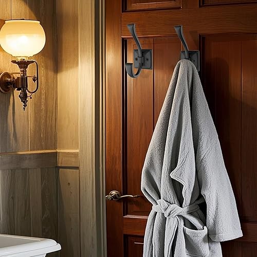 Miniatura 3 de Paquete de 8 ganchos negros antiguos para colgar en la pared, sombrero, llave, bolsa, bata, toalla, vestíbulo, entrada de baño, puerta decorativa