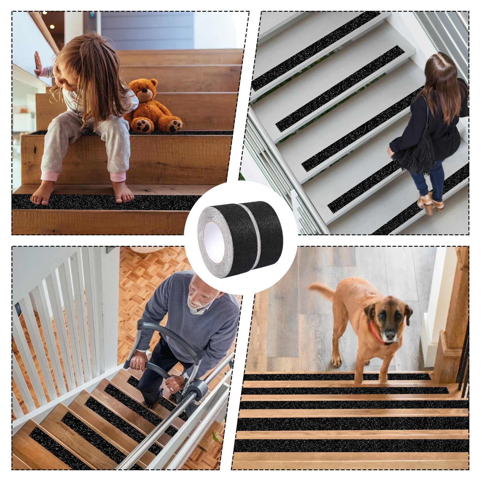 Bande Antidérapante Escalier,2 Rouleaux 5cm × 10m Bande Antiderapante Exterieur Imperméable,Antidérapant Escalier,Bande Autocollante Anti Dérapante pour la Sécurité au Travail et la Maison, Noir