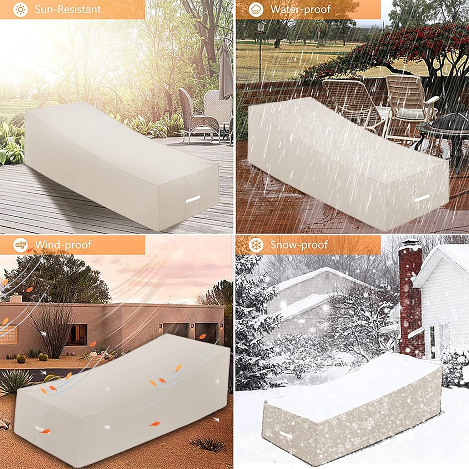 QWEASDF Chaise Lounge Cover, Patio Lounge Chair Cover, Patio Furniture Covers, UV Resistant, Durable and Convenient, Sun Dust Protection, All-Weather Protection,L210*W75*H80/40cm
