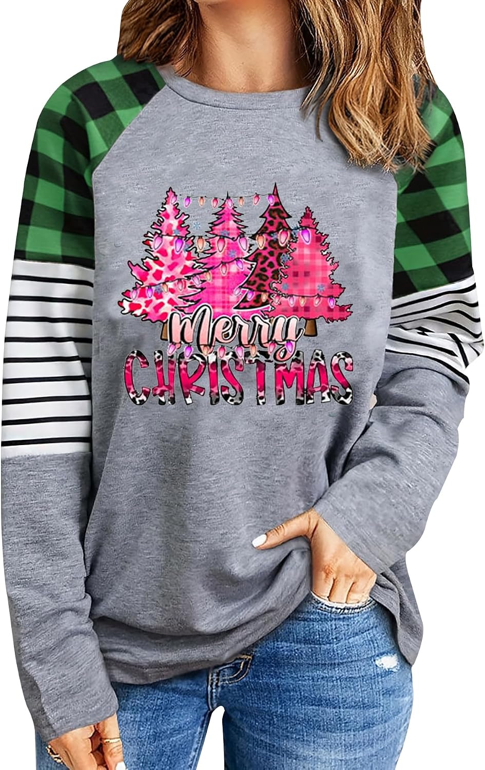 Christmas Shirts for Women Plus Size Xmas Tree Shirt Top Buffalo Plaid Long Sleeve Holiday Outfits Tee Tops