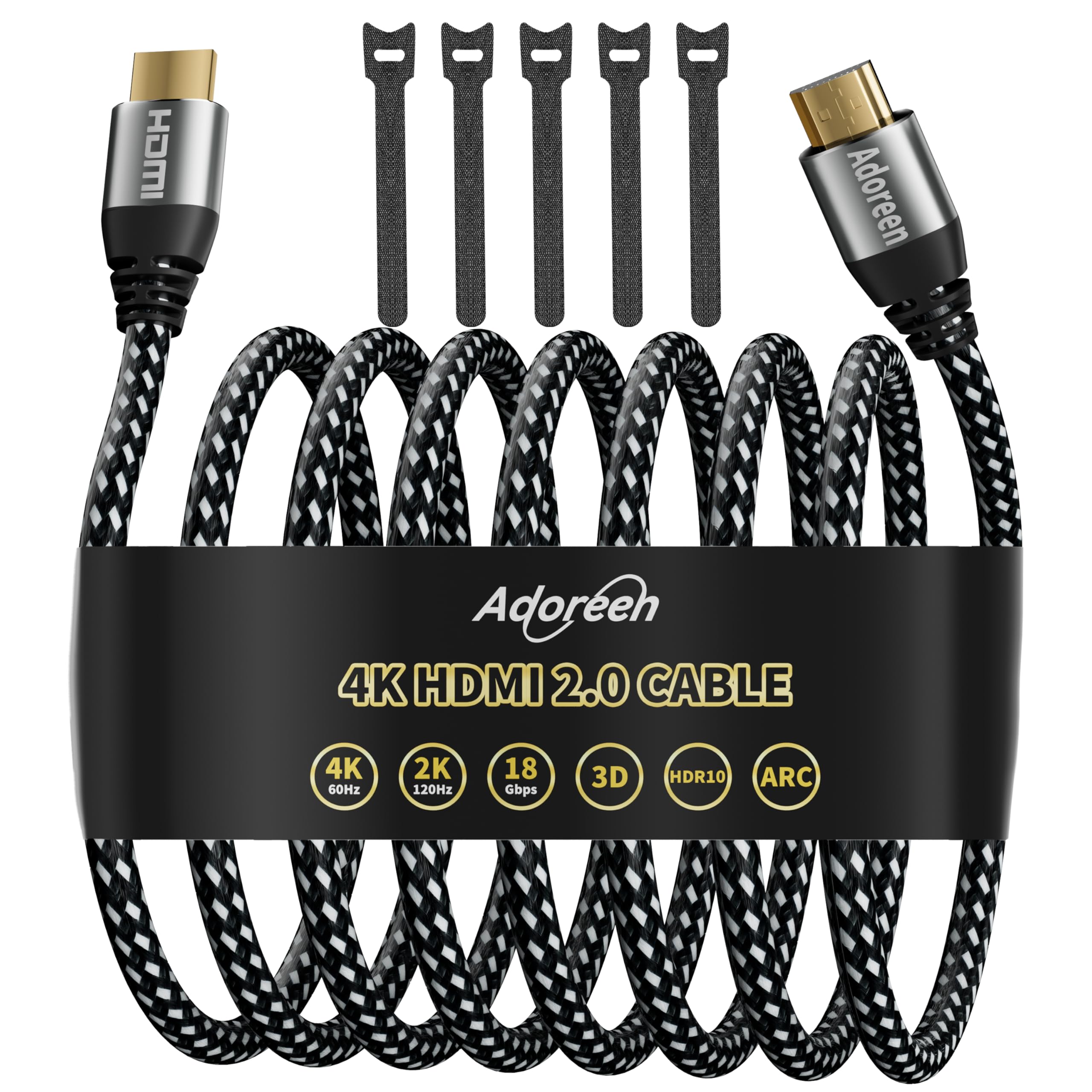 Adoreen 4K HDMI Cable 25 Feet,High Speed 18Gbps Braided HDMI 2.0 Cable Cord,4K@60Hz,2K,1080P,ARC HDR HDCP 3D,Sturdy&Flexible&Untangled&Supreme Texture