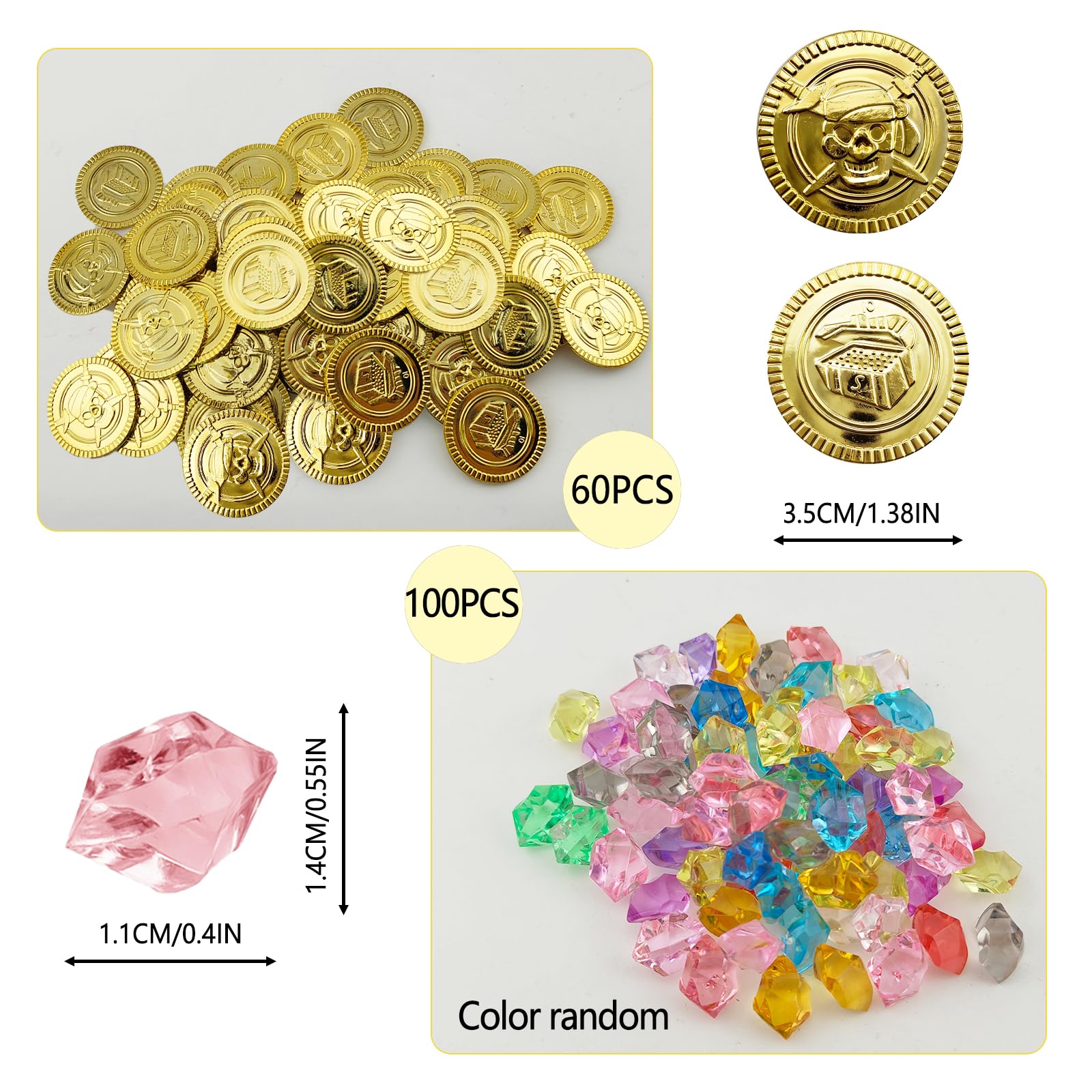 160 Piezas Monedas de Oro Piratas Juguetes, Monedas Chocolate, Gemas Infantiles | para búsquedas del Tesoro, Bolsas de Fiesta, Recuerdos, cofres del Tesoro, Juguetes Piratas y Celebraciones
