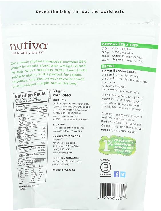 Nutiva Organic Hempseed, Raw Shelled, 12 Ounce