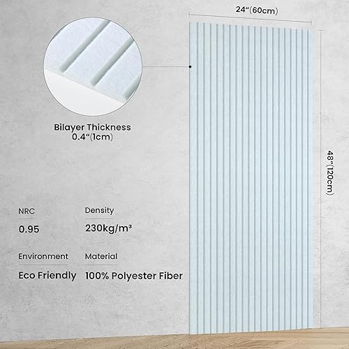 Miniatura 2 de Paquete de 10 paneles acústicos grandes de espuma a prueba de sonido de 48 x 24 x 0.4 pulgadas para pared, amortiguación del ruido, de alta calidad,