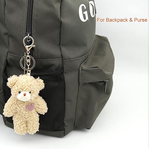 Miniatura 7 de Llavero de peluche de oso para niños con corazón morado de 5 pulgadas, mochila de peluche con colgante de bolso, regalo para niñas