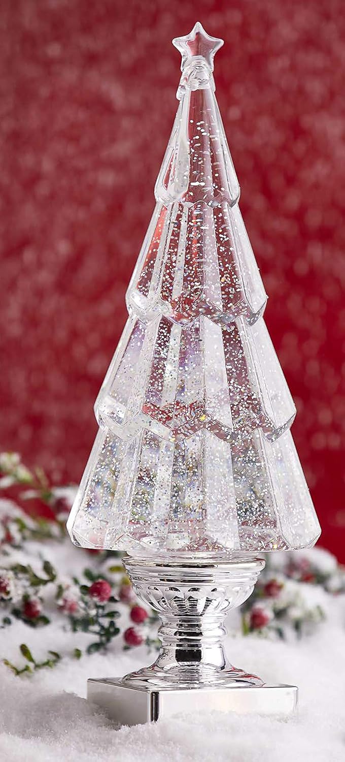 RAZ Imports 13.75" Lighted Tree Water Lantern Acrylic Snow Globe - Swirling Glitter Battery Operated