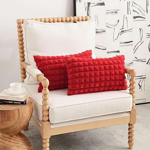 Miniatura 140 de FUTEI Juego de 2 fundas de almohada decorativas color camello de 18 x 18 pulgadas, fundas de cojín cuadradas, piel sintética de conejo esponjosa