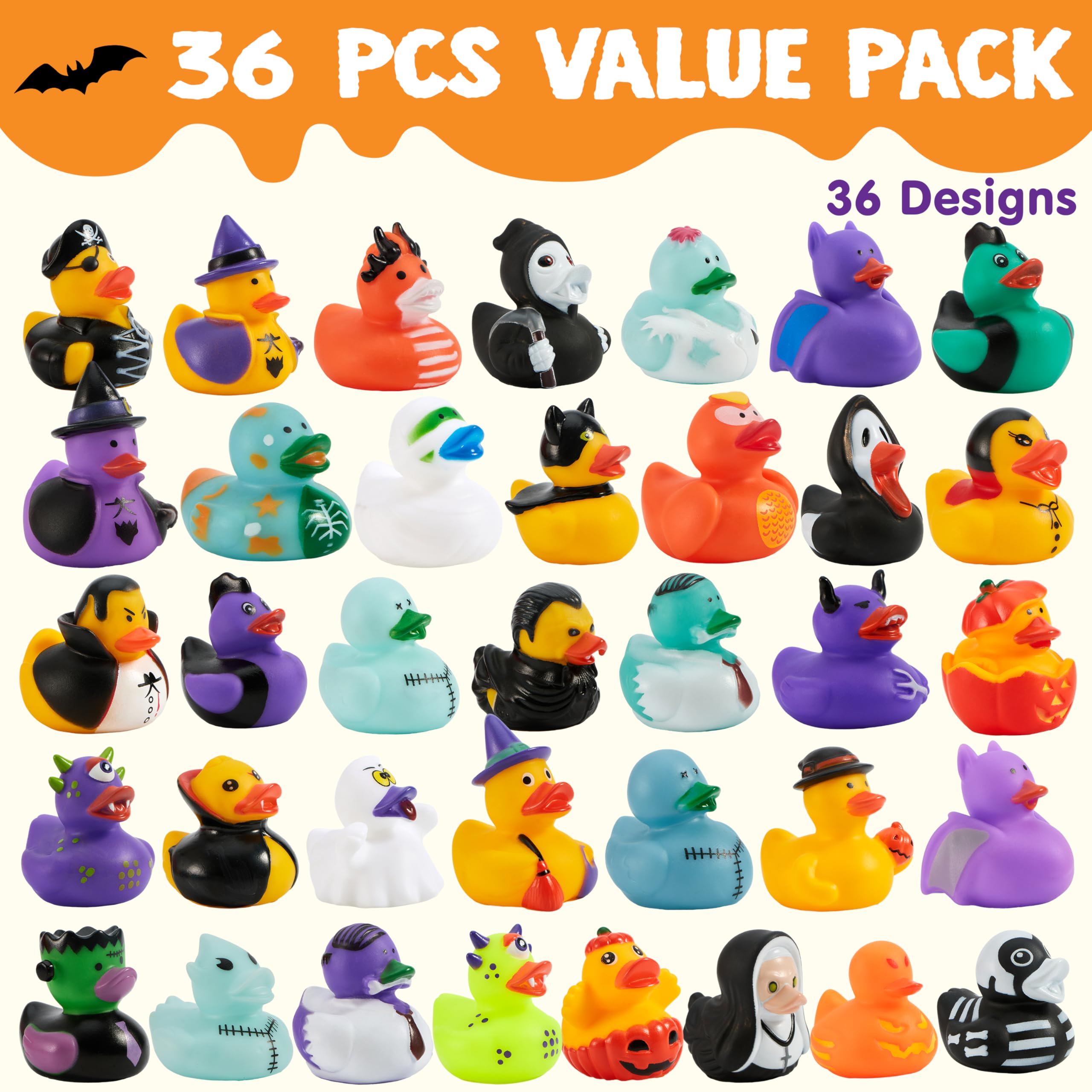 JOYIN 36 juguetes de baño de patos de goma para Halloween, para regalos de fiesta de Halloween, juguetes de baño para bebés, premios en el aula