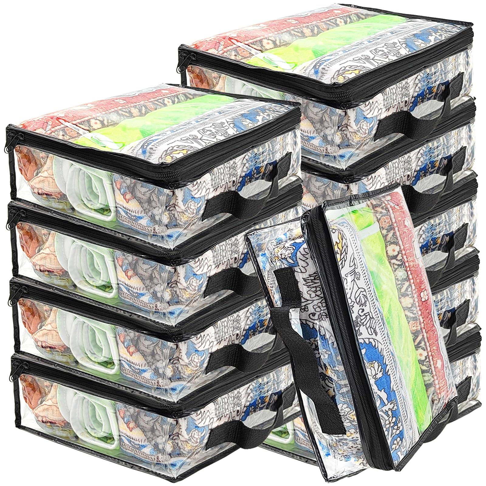 Hlimior 10 Pcs Extra Large Clear Travel Packing Cube,16 x 12 x 4 Clear Vinyl Zippered Storage Bags See Through Moving Bag Plastic Storage Bags PVC