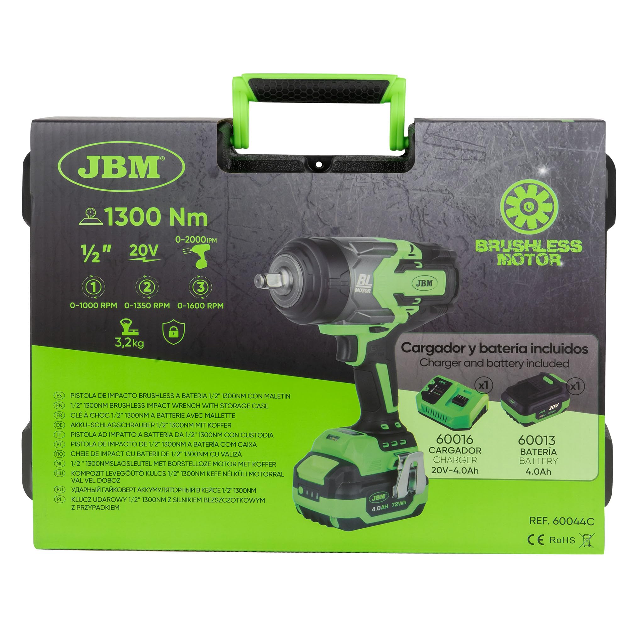 JBM JBM60044C Pistola de impacto brushless a batería de ½ (1300 nm) con maletín (INCLUYE BATERÍA Y CARGADOR)