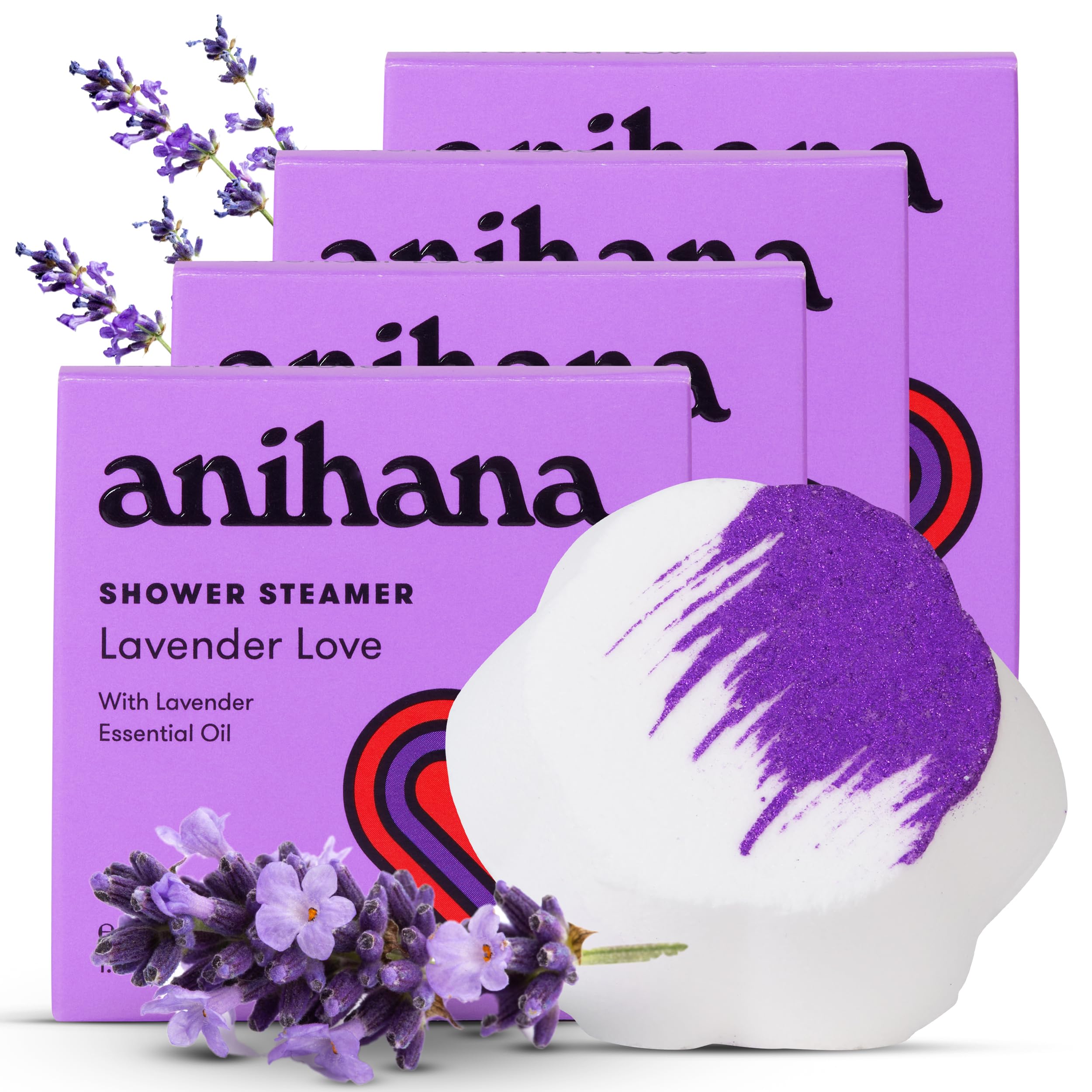 ANIHANA Shower Steamers 4 Pack with Lavender Essential Oils, Paraben Free, Cruelty Free, Refreshing Lavender Love Scent, 1.76 oz Each