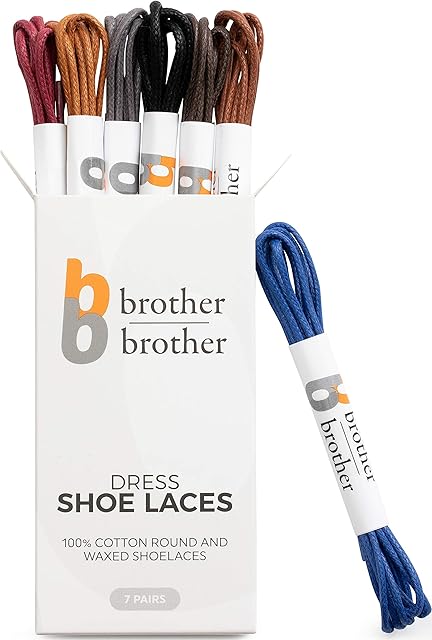 BB BROTHER BROTHER Colored Oxford Shoe Laces (7 Pairs) Cotton Round and Waxed Shoelaces for Dress Shoes | Gift Box with Royal Blue, Black, Dark Brown, Burgundy, Brown, Tan, and Gray Shoe Strings