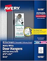 Avery 16150 Printable Door Hangers with Tear-Away Cards, 4.25x11 Matte White, 80 Blank Sheets for Laser & Inkjet Printers