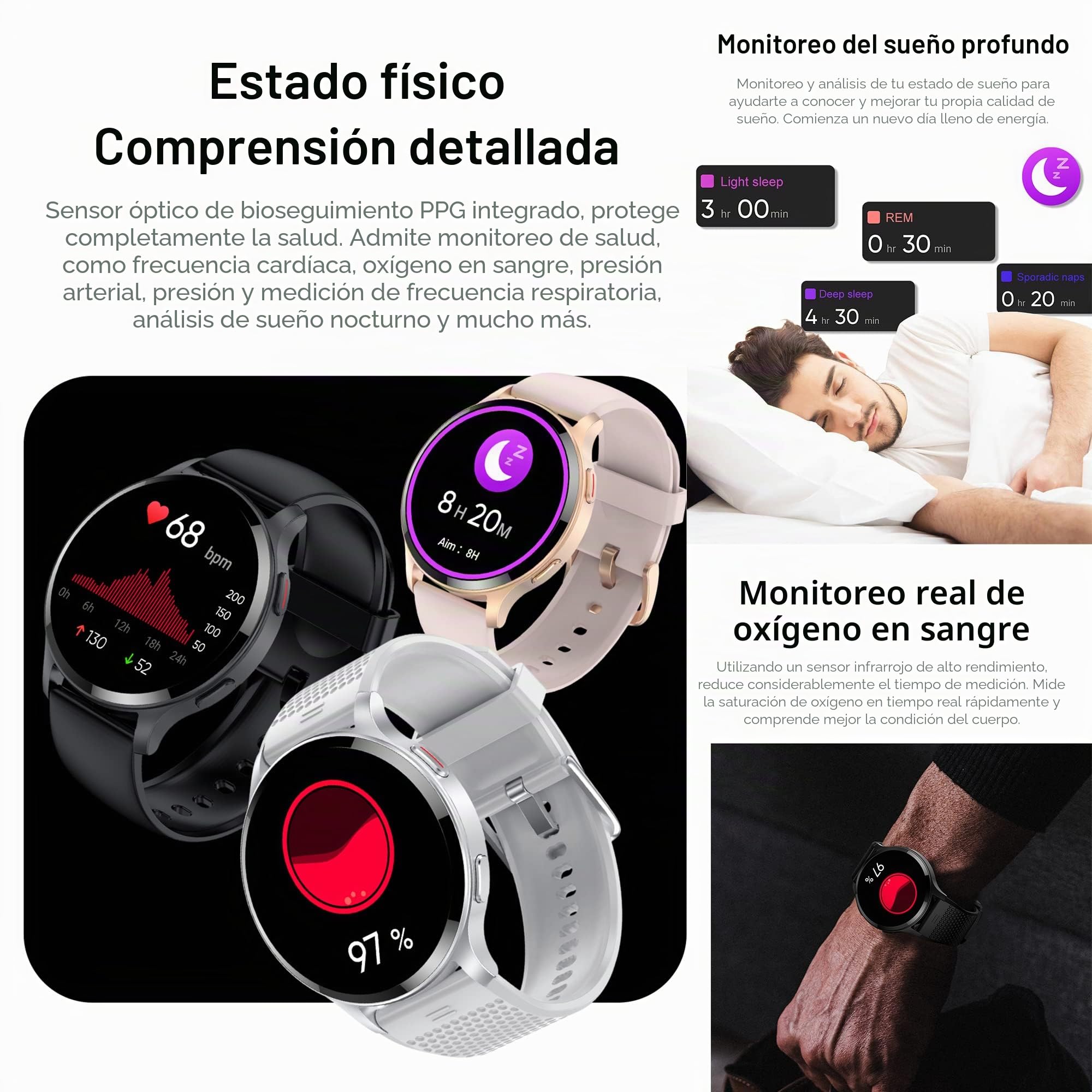 Reloj Inteligente Mujer Hombre con Llamadas, 1,43 Pulgada Smartwatch Deportivo con Podometro Pulsometro SpO2 Sueño Presion Arterial Pulsera Actividad 5ATM Reloj Digital para iOS Android (Negro)