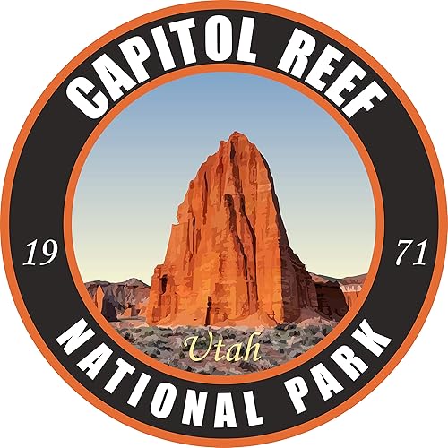 Adhesivo de vinilo para el Parque Nacional Capitol Reef, color negro, redondo, color negro  Naturaleza silvestre al aire libre Senderismo Camping