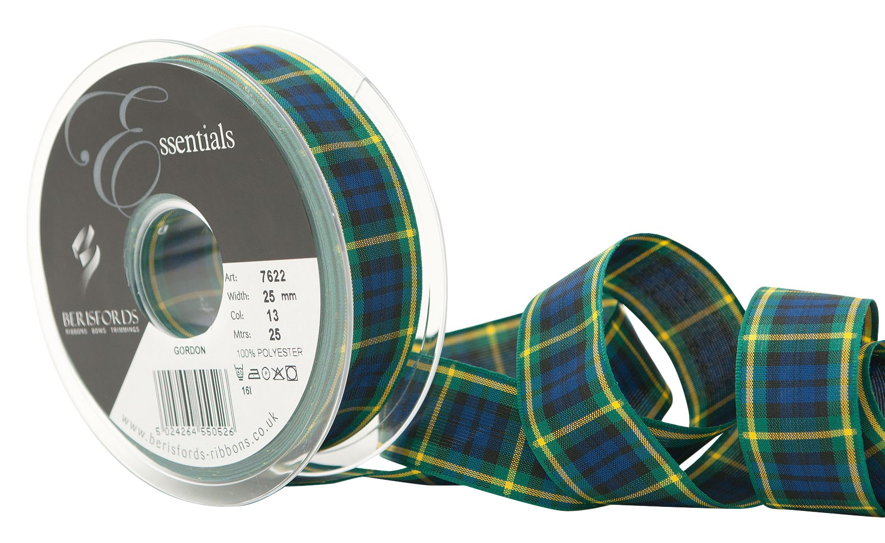 Berisfords Polyester Tartan Ribbon, Gordon, 25 mm
