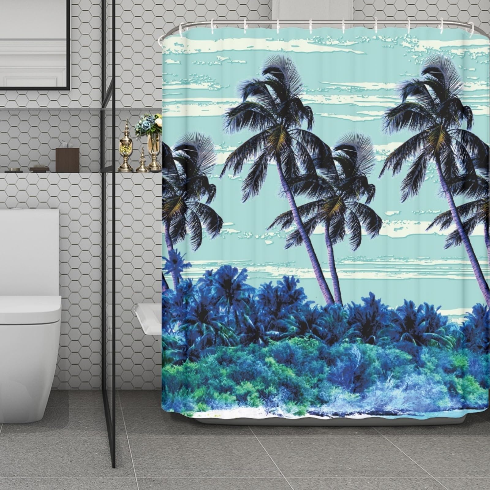 Rideau douche 180x220 arbre bleu en tissu polyester lavable