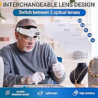 Vista 4 de YOCTOSUN Lupas con Luz 1X-14X, Lupa de Diadema LED Recargable con 6 Lentes y Estuche de Almacenamiento, Visor de Aumento de Cabeza Manos Libres