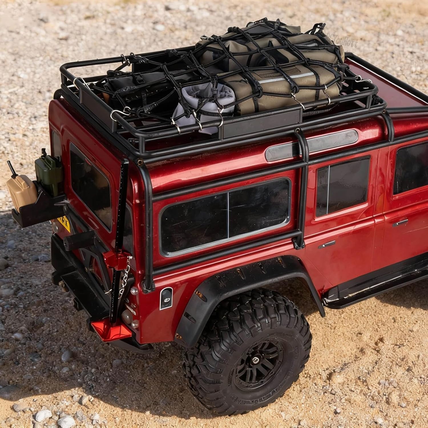 RC Upgrades Part for 1/10 SCX10/Trx6 Trx4/Redca t GEN 7 8/Rc 4wd,RC Crawler Car Decoration Simulation Package,Luggage Net,Travel Bag,Fuel Tanks,Jack,Sleeping Bag,Pot Bag,Black with Gray
