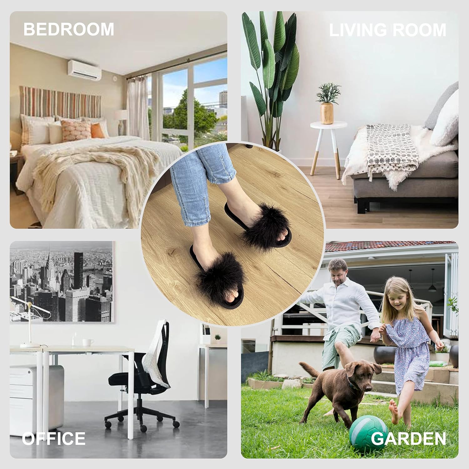 Fur Story Women's Furry Slippers Open Toe Fuzzy Slippers Memory Foam Fluffy House Sandal - Image 6