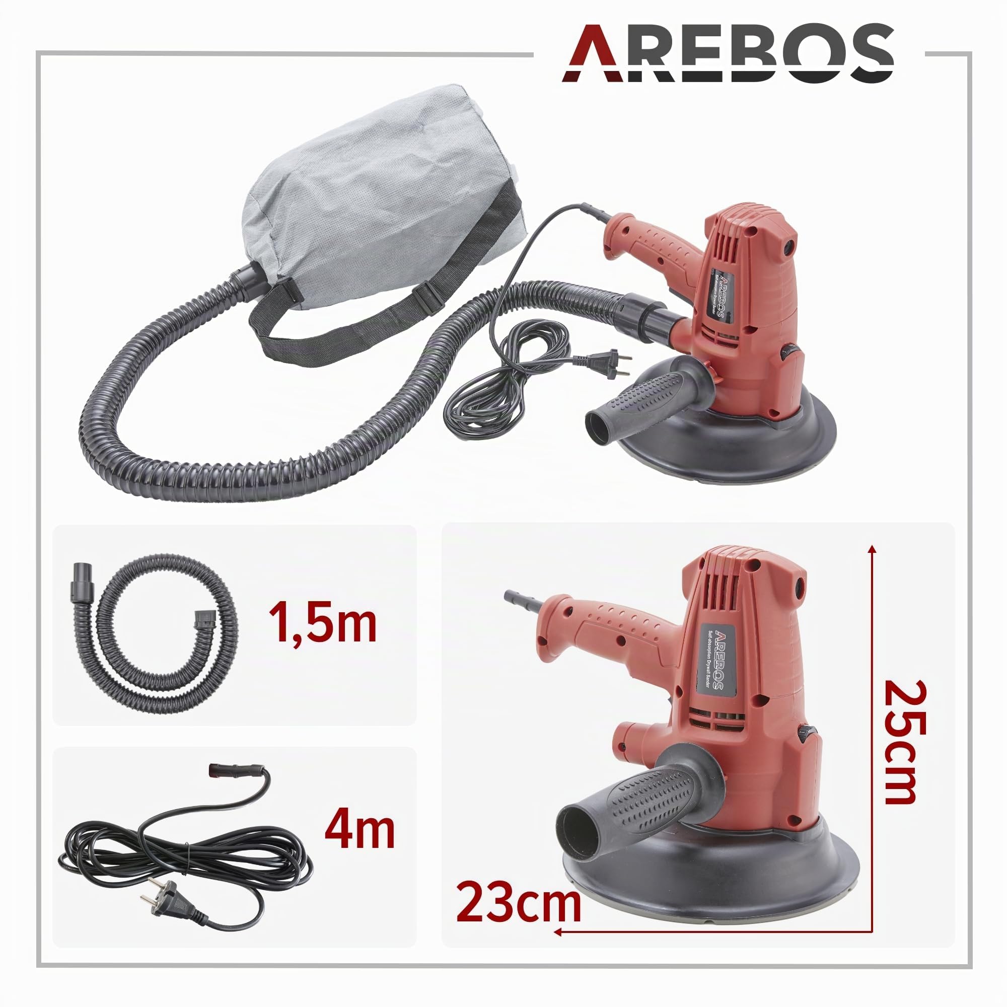 Arebos Lijadora Orbital | lijadora para techos y paredes | Lijadora Eléctrica | incluyendo 18 papel de lija | 710 W
