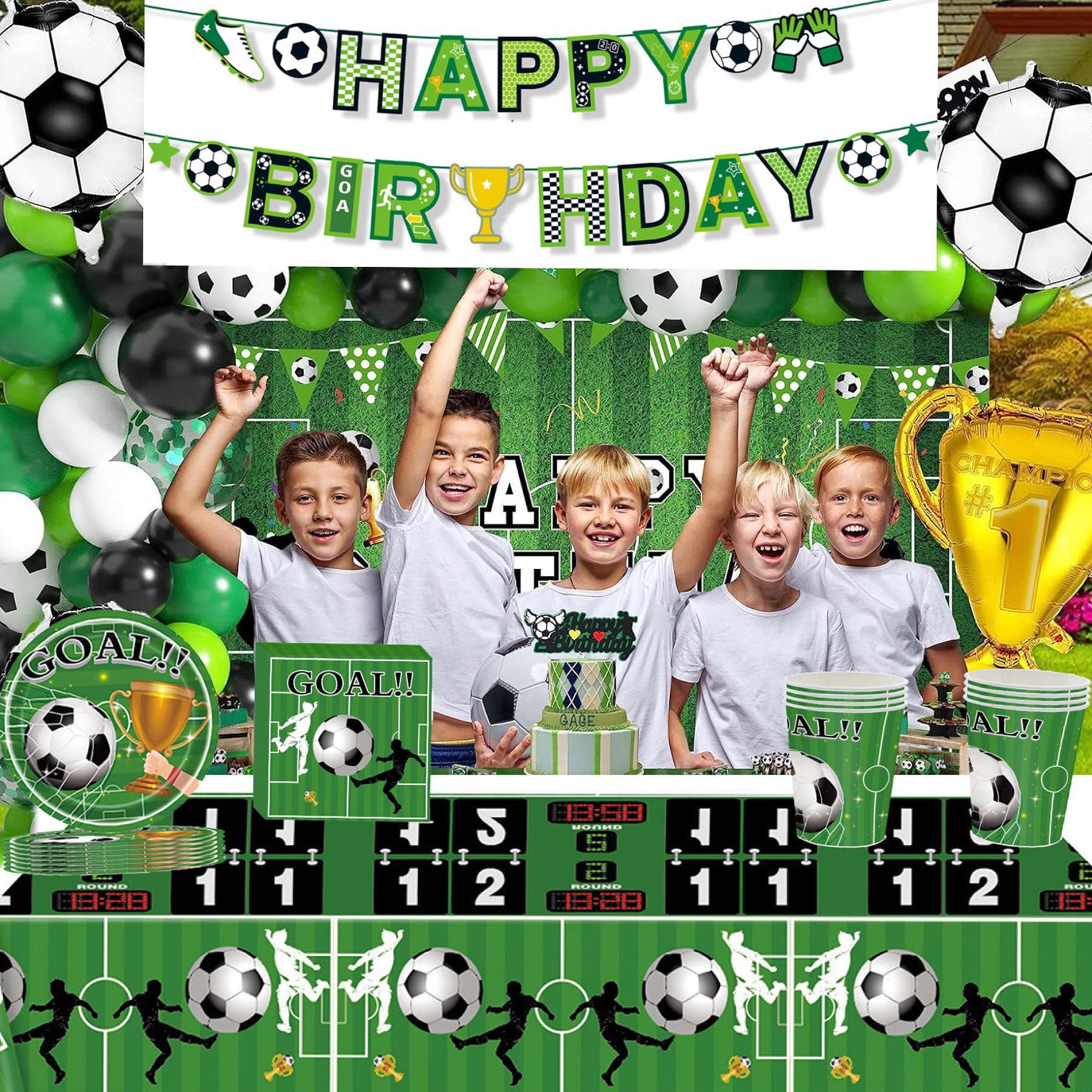 Kit Completo Decorazioni Festa Calcio - 167 Pezzi Per 20 Ospiti Con Tovaglia, Stoviglie E Palloncini - Foto 9