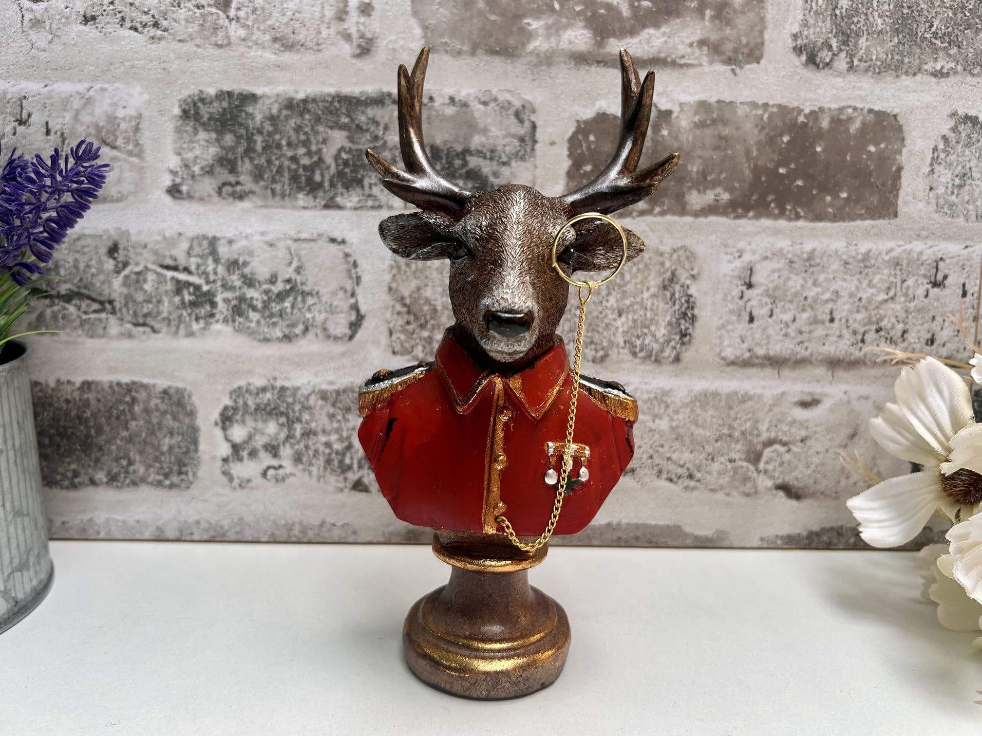 MAISONICA 19cm Red Gentleman Suited Stag Deer Bust Ornament Figurine Regal Statue