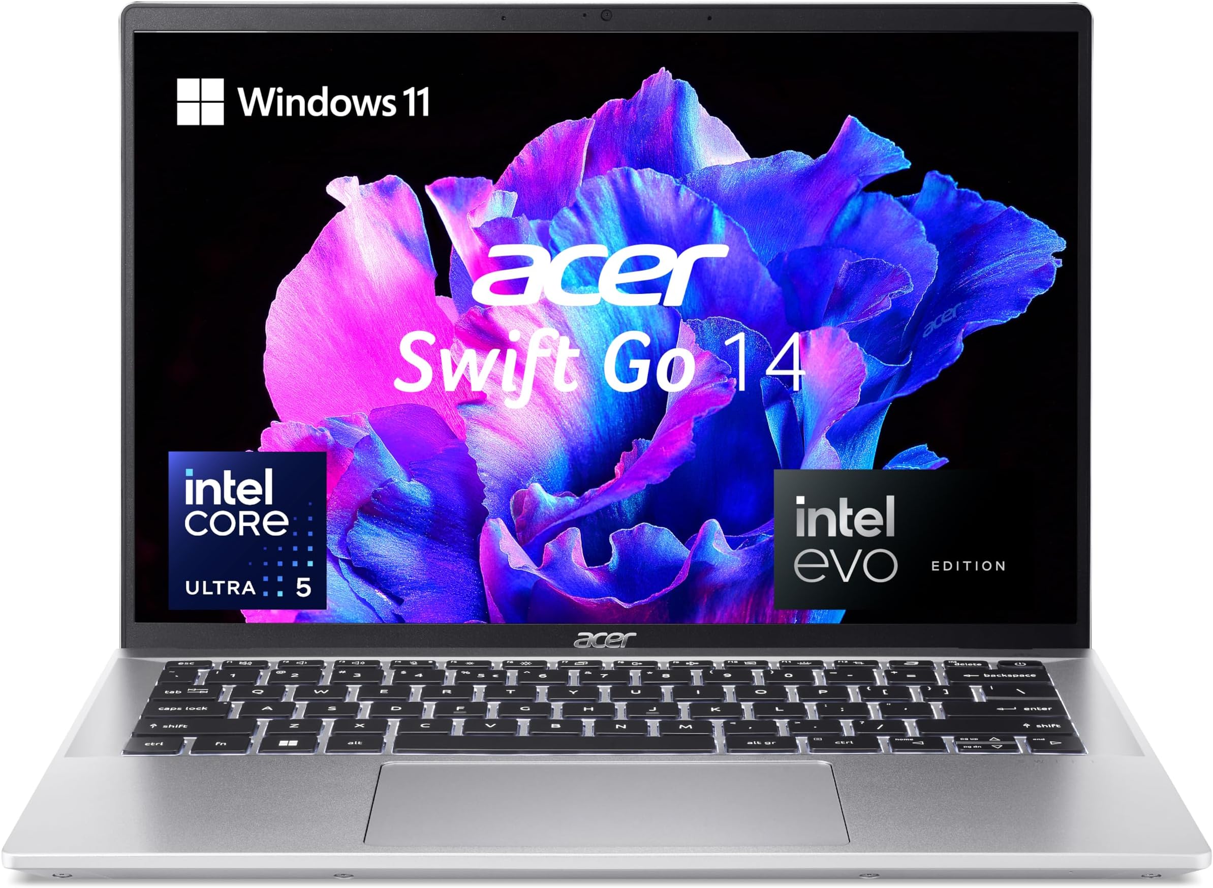 acer Swift Go 14 AI PC Premium Laptop Intel Core Ultra 5-125H Processor (16GB/512GB SSD/Win11 Home/MS Office) SFG14-72T with 35.56 cm (14") WUXGA IPS Multi-Touch Display(400Nits), Pure Silver, 1.32KG