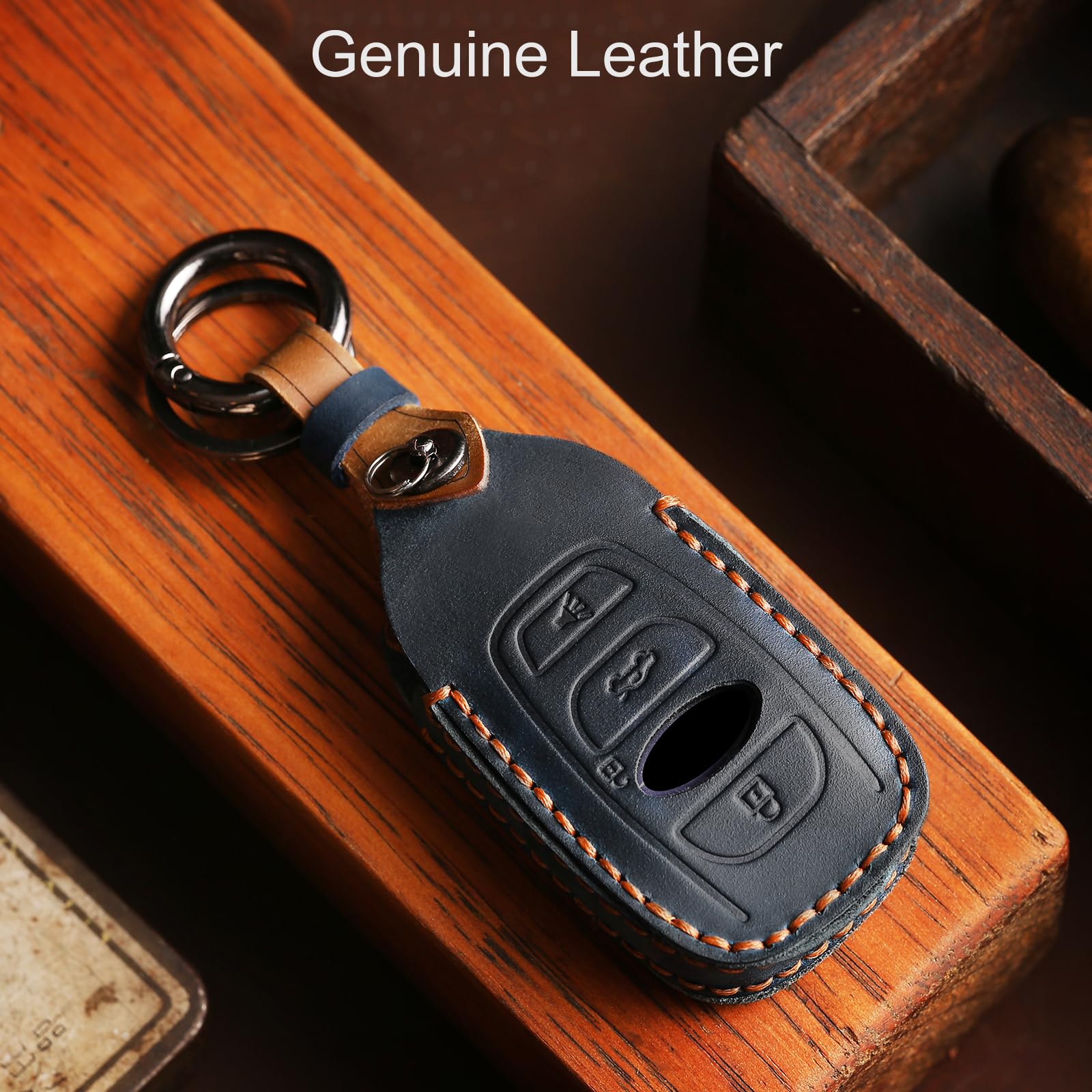 YINEOR Leather Key Fob Cover Case For Subaru Forester, Outback, Impreza, Crosstrek 2014-2024 (Black) - View #4