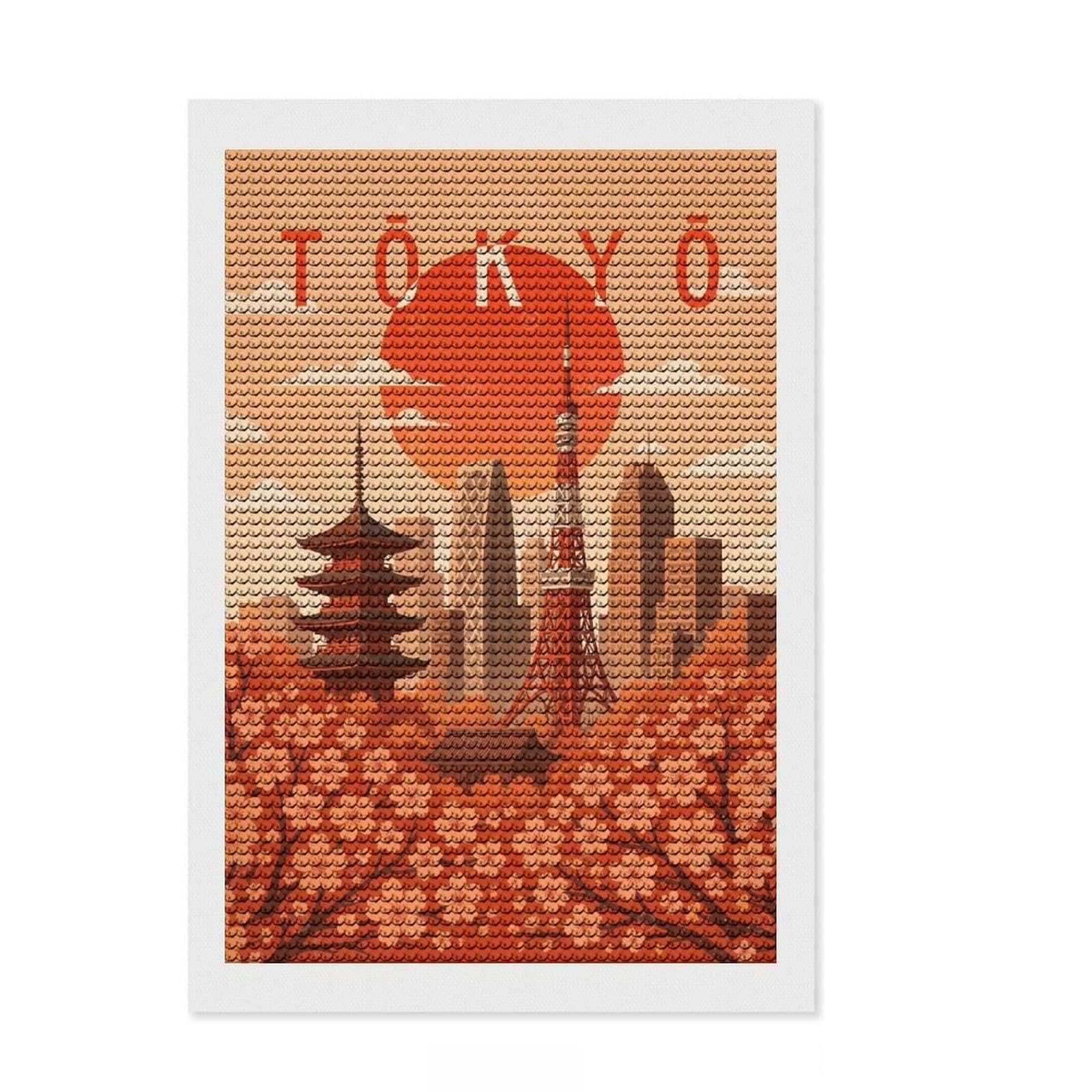 Junmoney Tokyo Travel Diamond Art Kit 8"x12", for Women, for Adults, Full Kit Included, Thoughtful Present, Festive Craft Gift