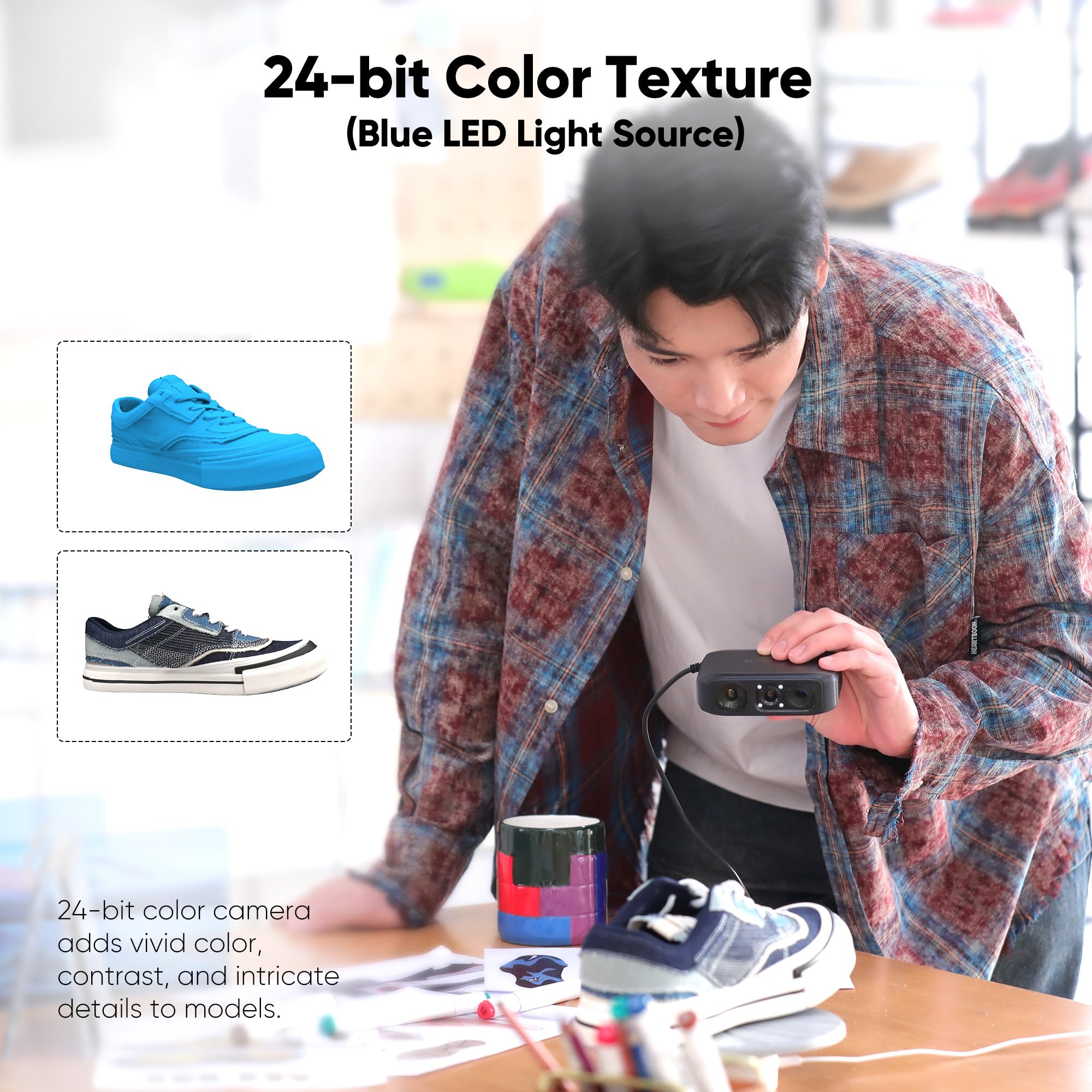3DMakerpro Moose Scanner 3D per la modellazione 3D: scanner portatile con colori a 24 bit, precisione di 0,03 mm, tecnologia a luce blu, tracciamento AI, Windows/macOS (standard)