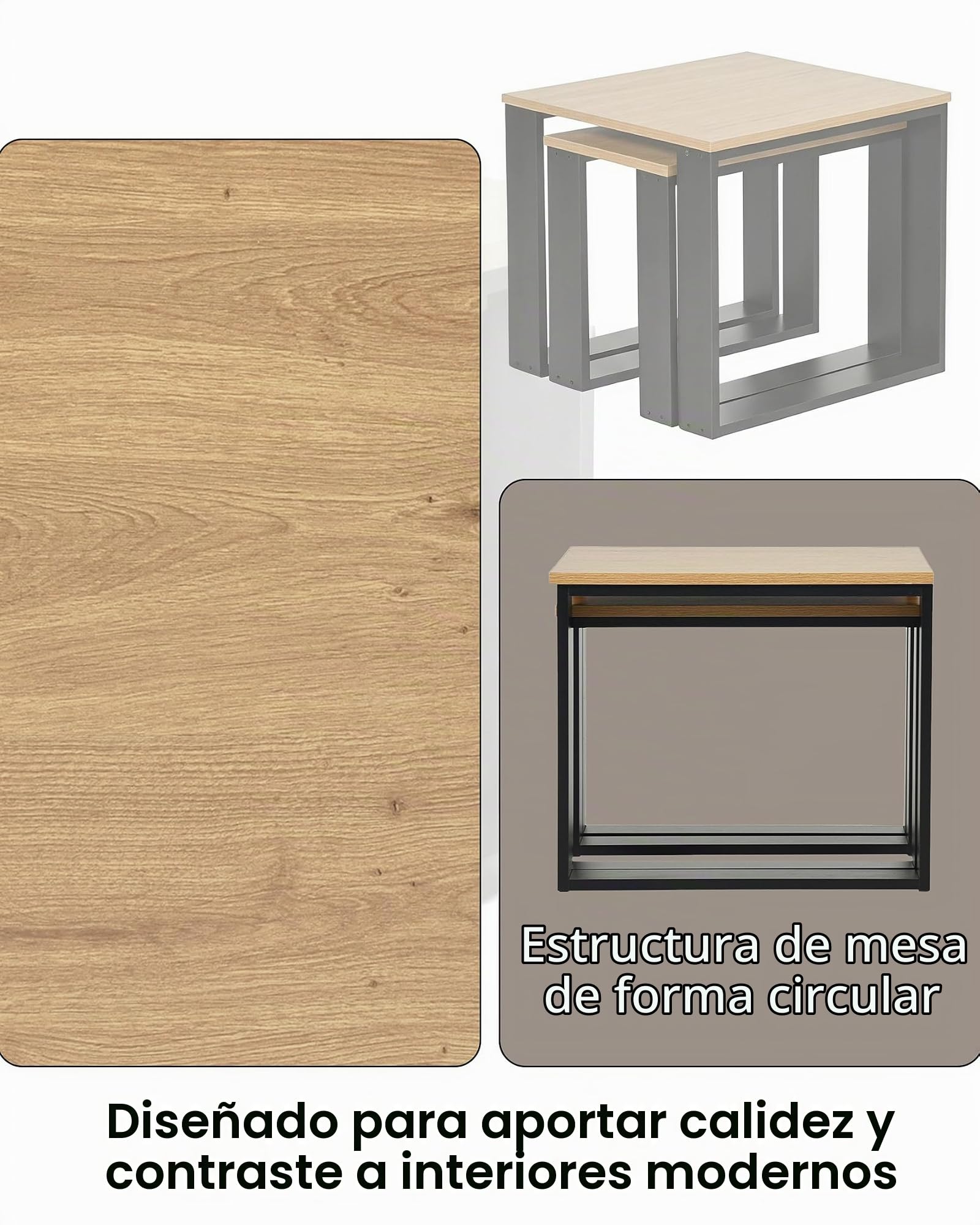Mesa de Centro 2 Unidades Set Mesas Auxiliares con Estante para Salón Sofá Muebles de Salón