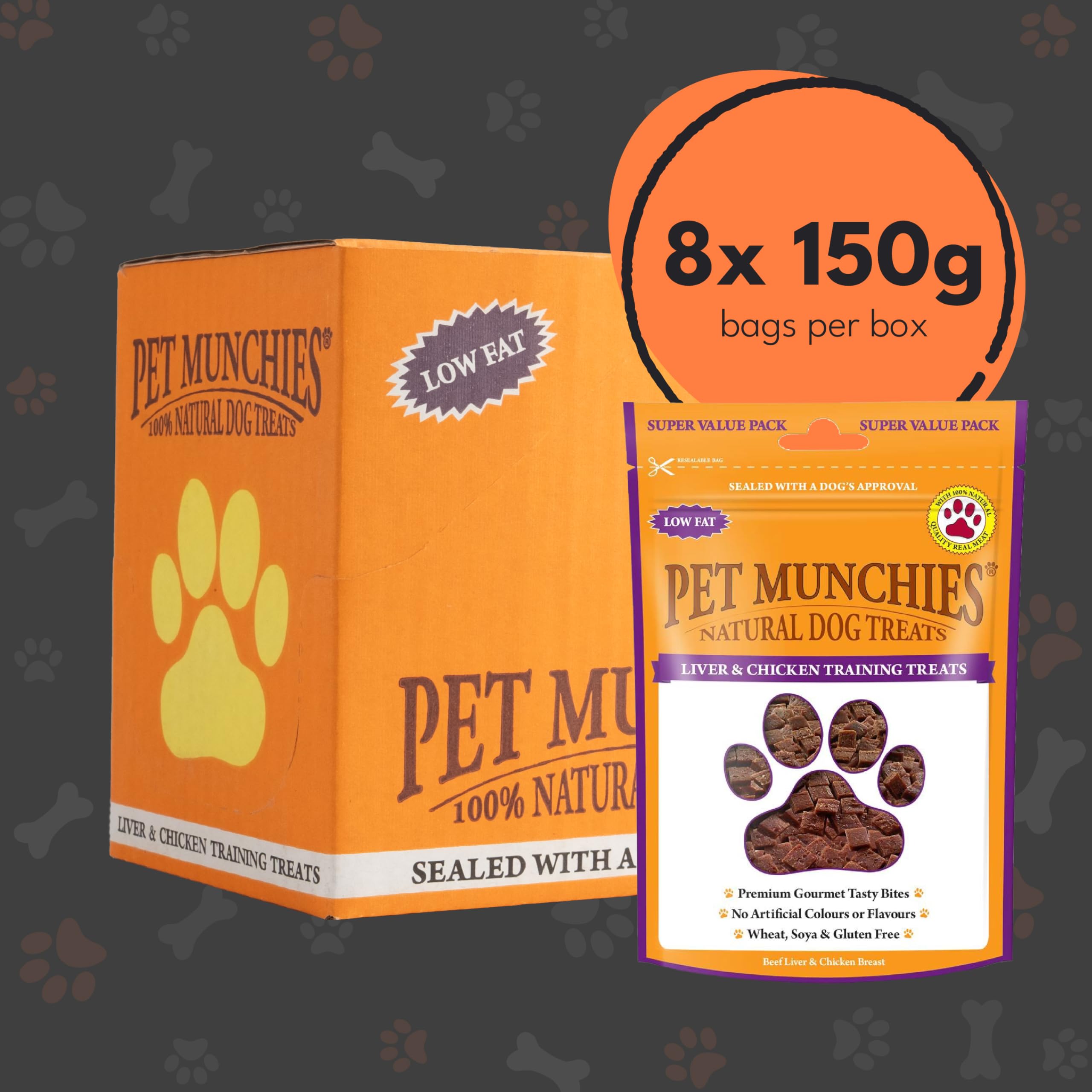 Pet Munchies - Paquete de 8 Bolsas de chucherías de Pato para Mascotas, recompensa para adiestramiento.