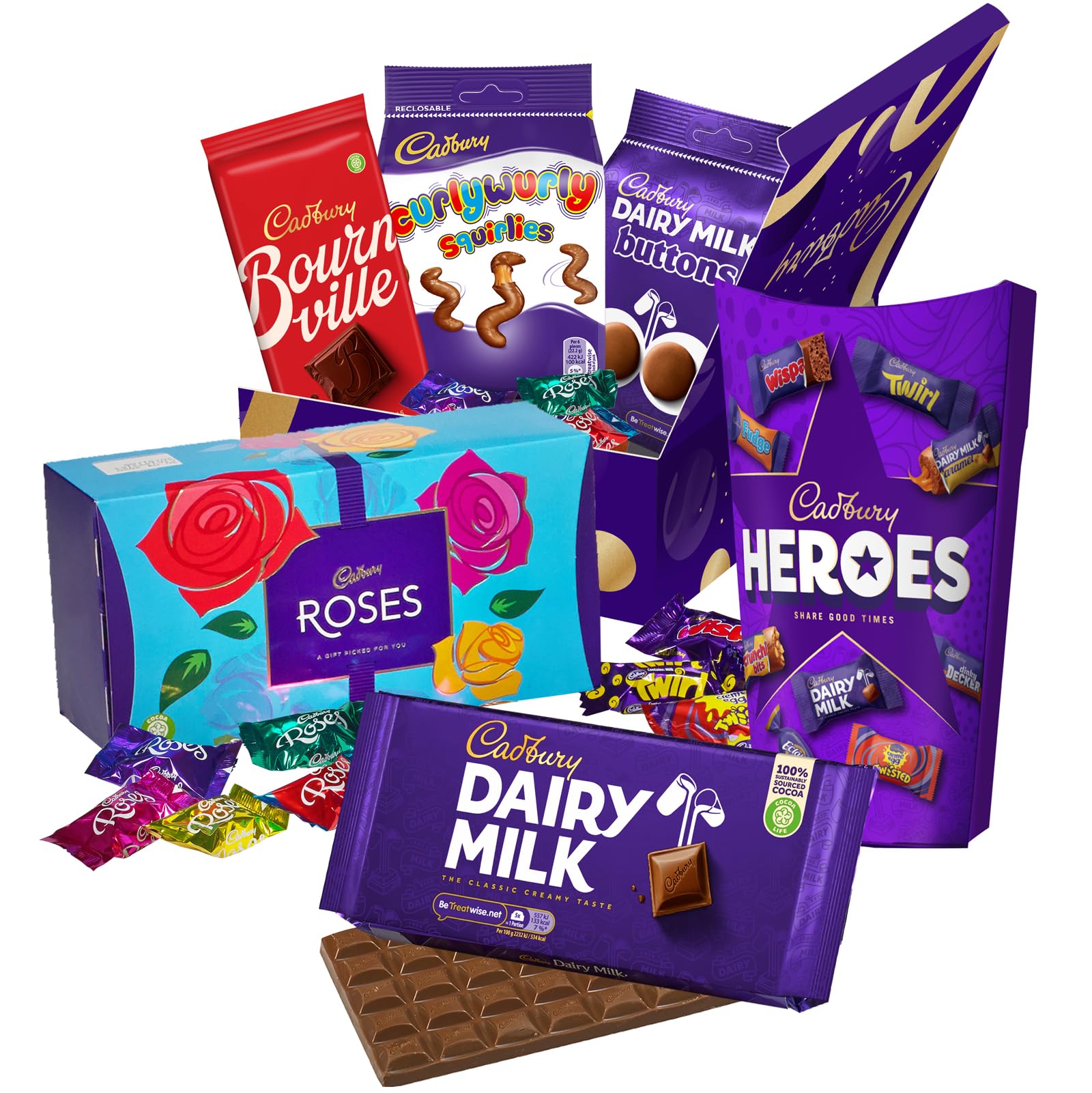"Dad My Hero" Chocolate Gift Box for Father's Day. Including Delicious Heroes & Roses, Bournville Dark Chocolate, Cadbury Dairy Milk and more.