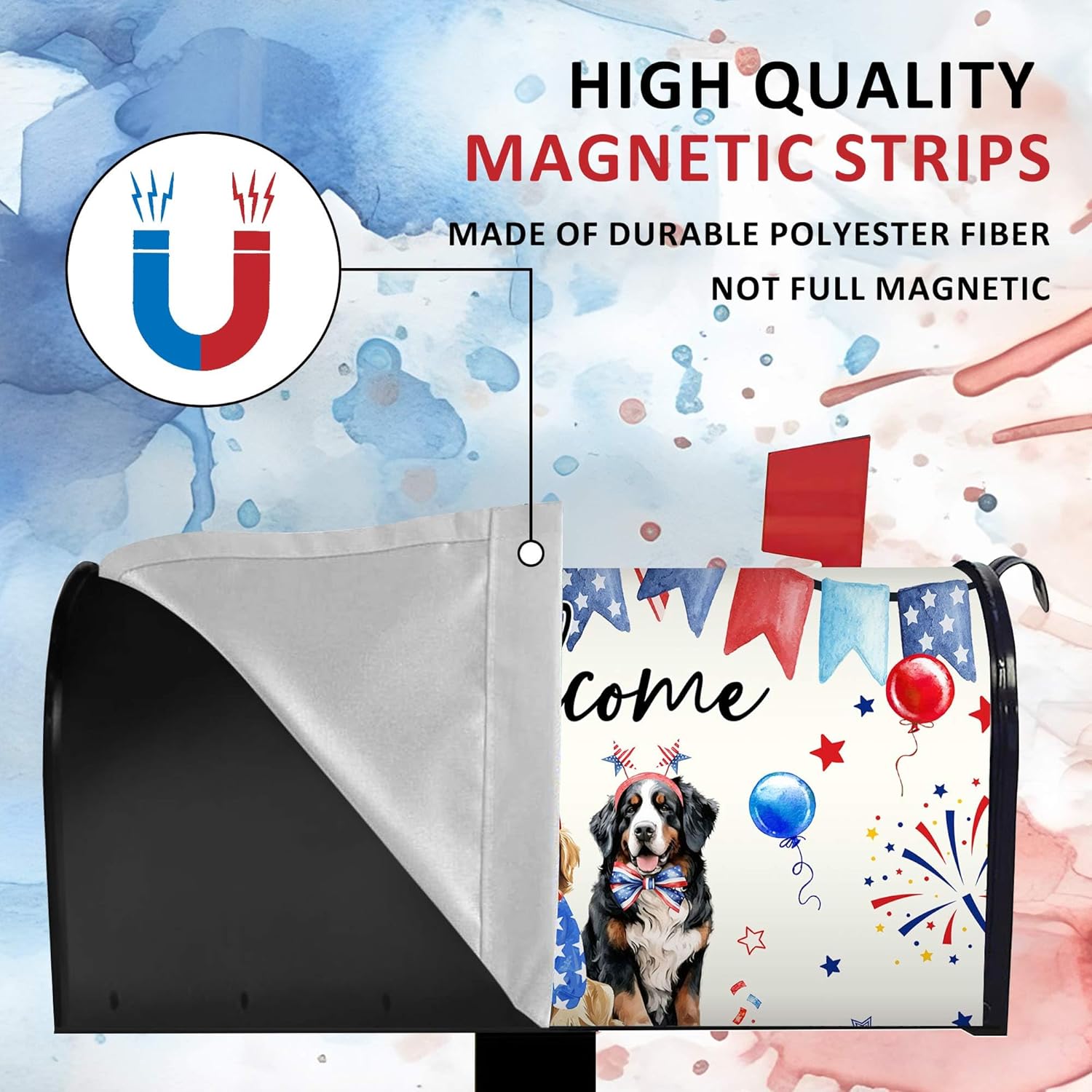4th of July Patriotic Mailbox Covers Magnetic Standard Size 21" X 18" Waterproof Welcome Dog Mailbox Wraps Post Letter Box Cover for Garden Yard Home Decor Outdoor Decorations