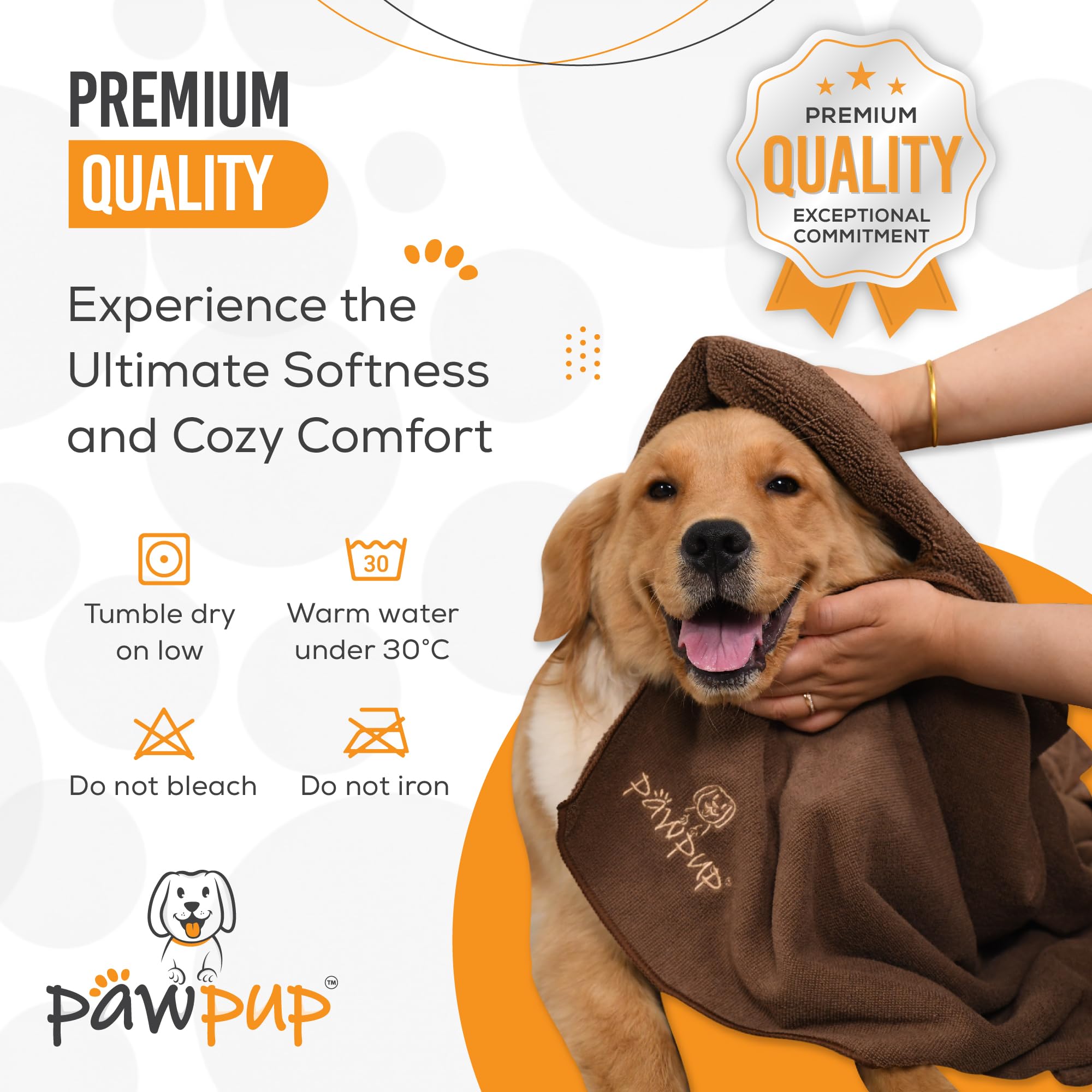 PAWPUP Toalla de microfibra súper absorbente de secado rápido para perros, gatos y otras mascotas (55 x 28 pulgadas, marrón)