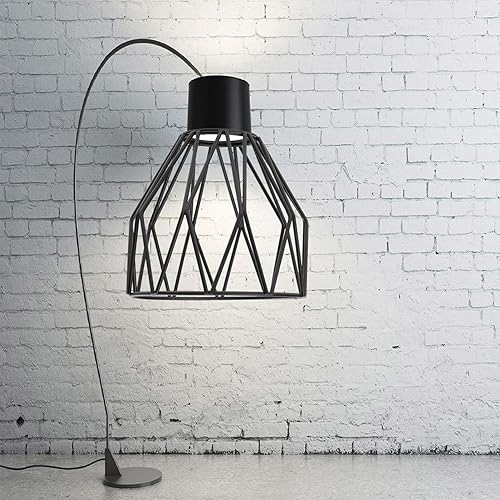 Miniatura 8 de Housoutil Pantalla de lámpara de alambre de hierro, cesta de lámpara de alambre de metal, jaula de bombilla industrial antigua, estilo vintage,