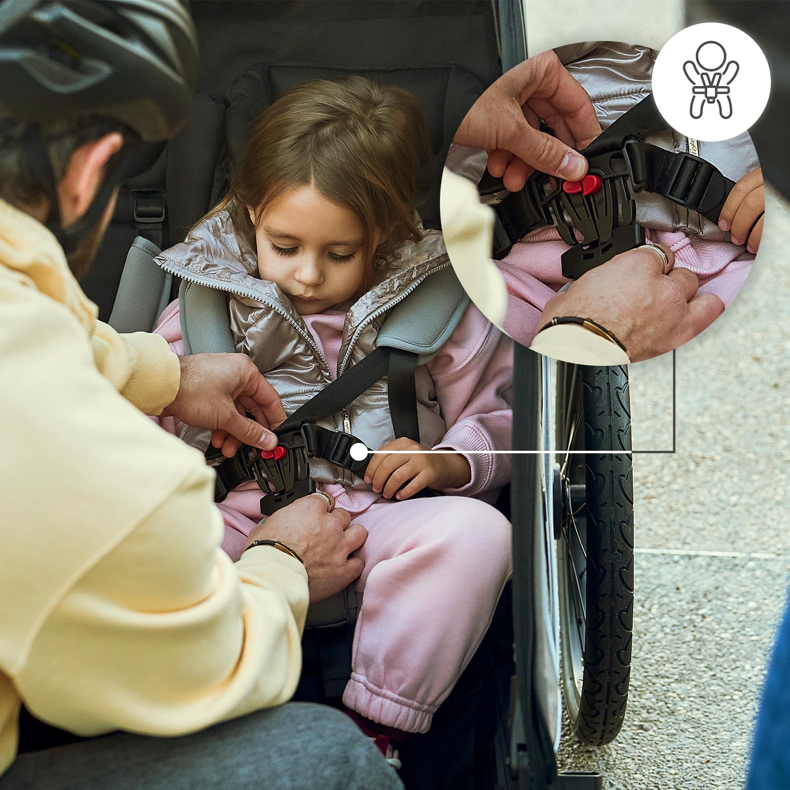 Kinderkraft NAVA Walk 2-in-1 Fahrradanhänger und Buggy für 2 Kinder, aufpumpbare Räder, verstellbare Federung, 9-Fach Verstellbarer Schiebegriff, UV-Schutz, Moskitonetz, wasserdicht, Grau
