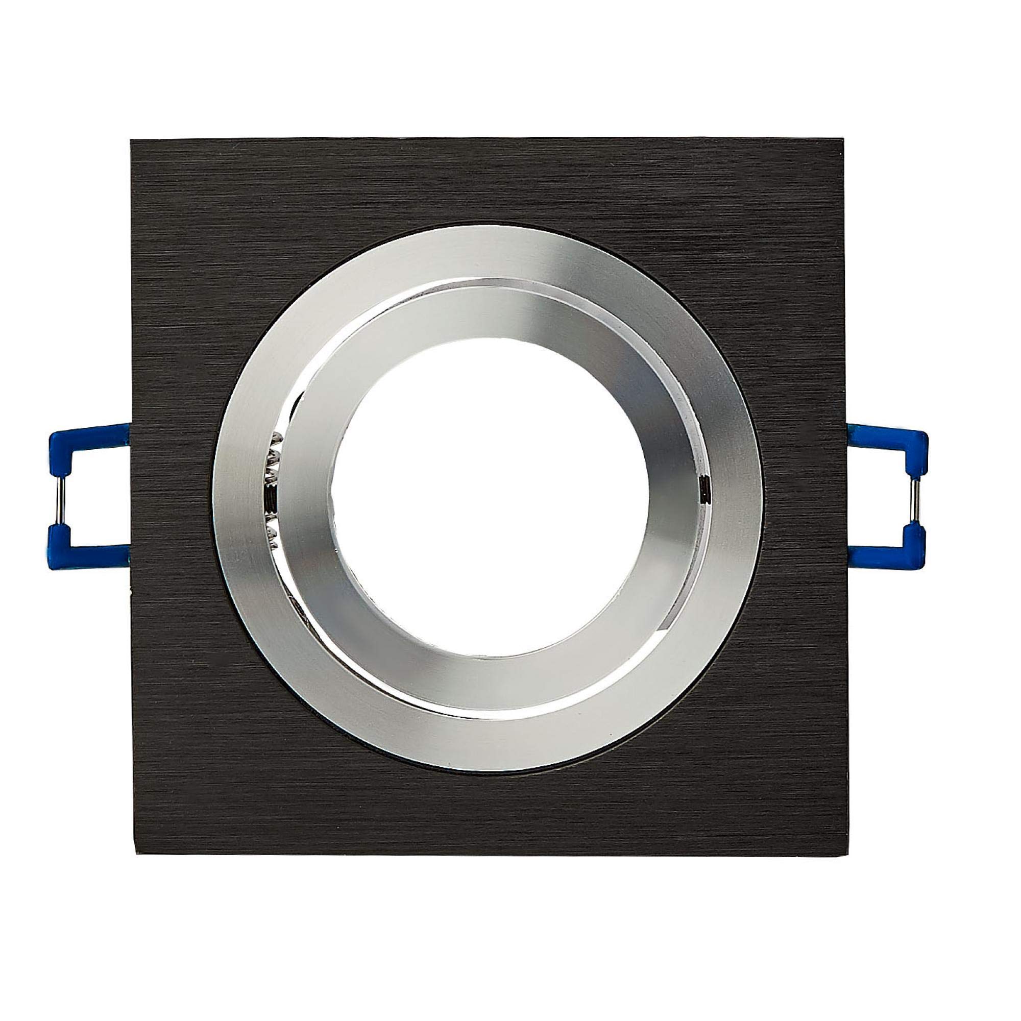 Set di 6 telai da incasso per faretto da incasso quadrato, nero, orientabile, piatto, per lampadine GU10 MR16, diametro 80 mm, foro per soffitto, faretto da incasso