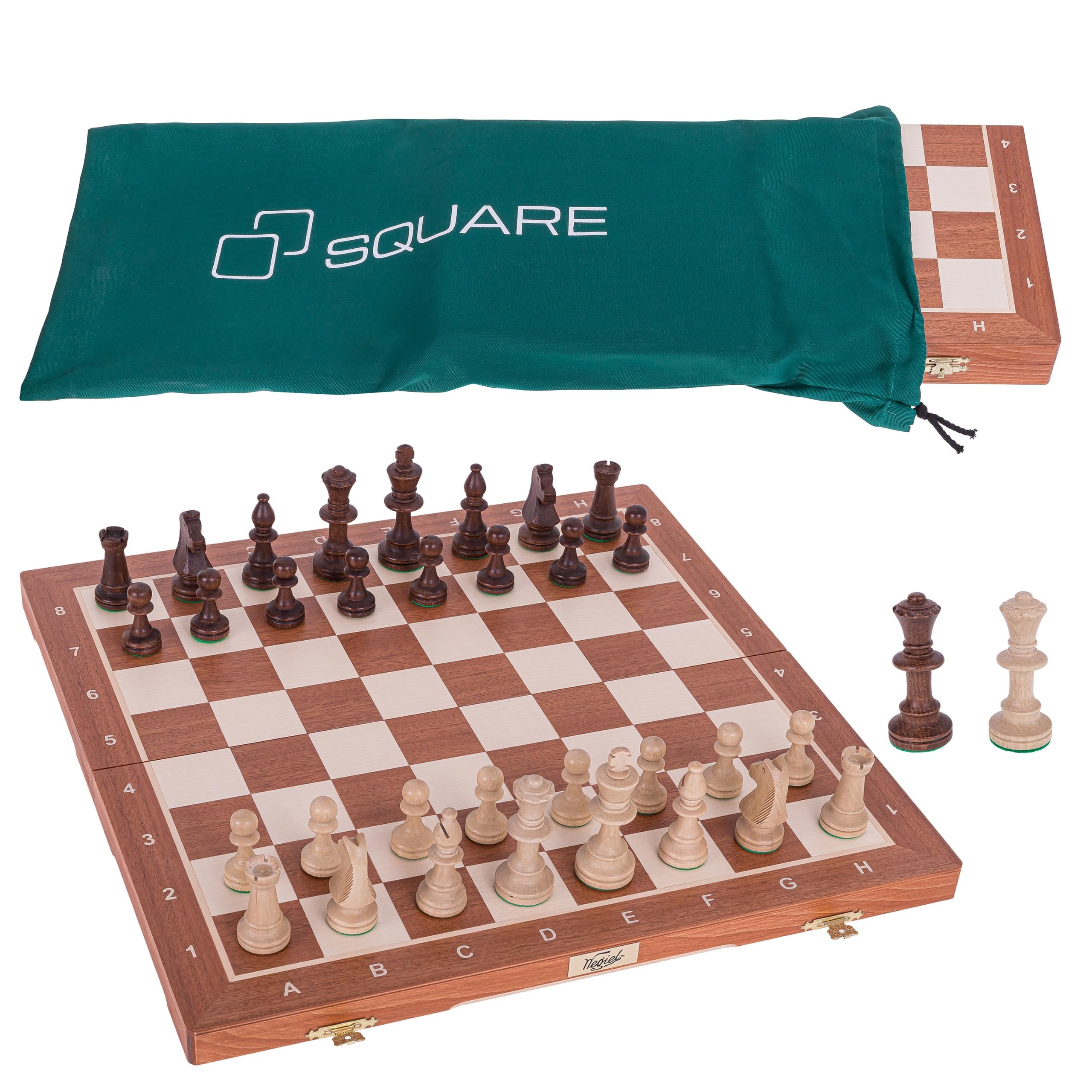 SQUARE - Scacchi da Torneo Professionale n. 5 Mogano + 2 x Dame - Scacchiera in Legno - Gioco degli Scacchi Staunton 5