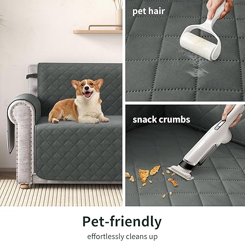 Miniatura 5 de CHUN YI Funda de sofá de gran tamaño, resistente al agua, para sofá de 4 cojines, reversible, lavable, con correa ajustable, bolsillo de