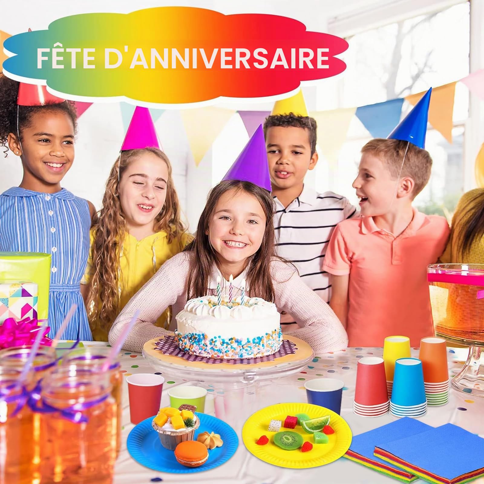 Ptydecta Lot Décoration Anniversaire 67 Pièces – Assiettes, Serviettes, Bannière, Nappe, Cartes