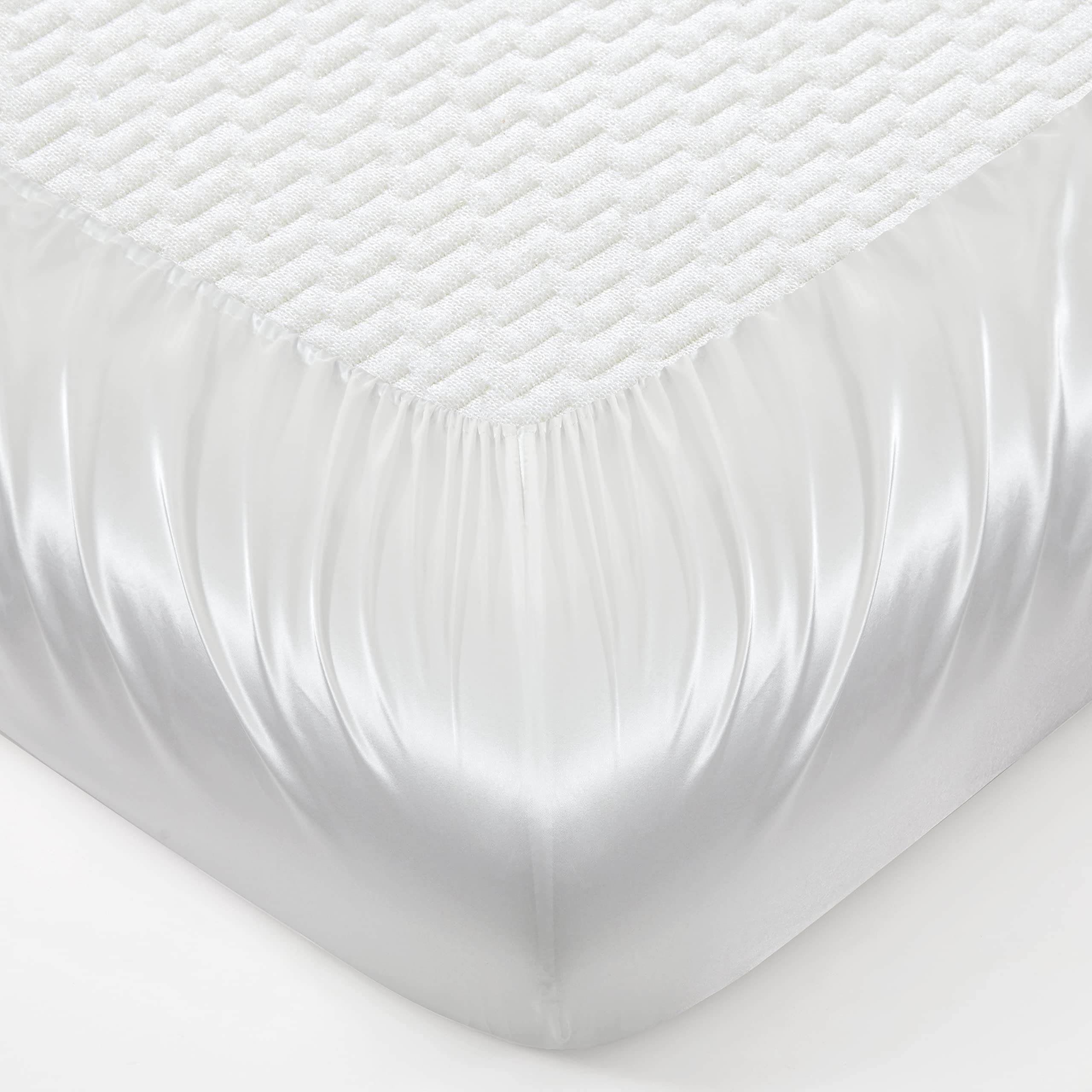 Drap-housse en satin pour lit double, blanc