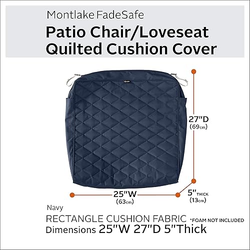 Miniatura 2 de Classic Accessories Montlake FadeSafe FadeSafe - Funda de cojín acolchada para patio, resistente al agua, 25 x 27 x 5 pulgadas, color azul marino